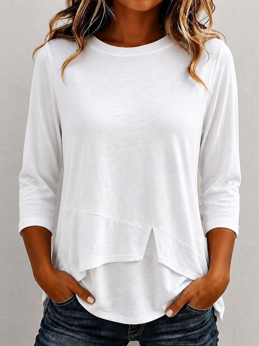 Women's T Shirt Solid Color Stylish Casual Long Sleeve Round Neck Regular Tops Casual Daily Blue White Black Pink Summer Spring Fall 2026 - $27.99 &ndash;P1