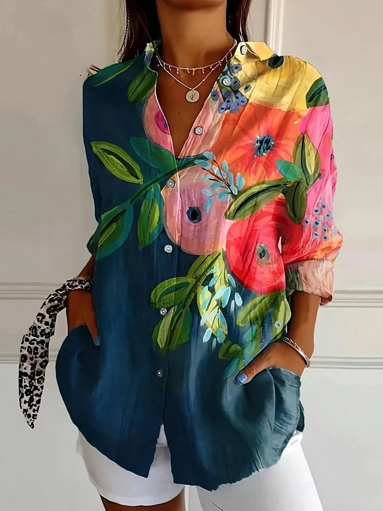 Floral Print Collared Button Down Shirt