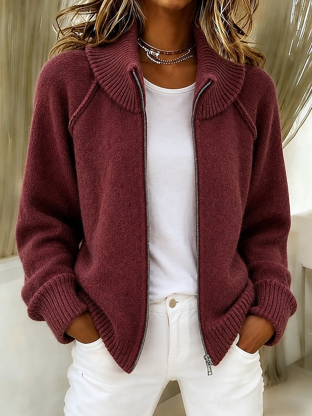 Double Zip Stand Collar Knit Cardigan