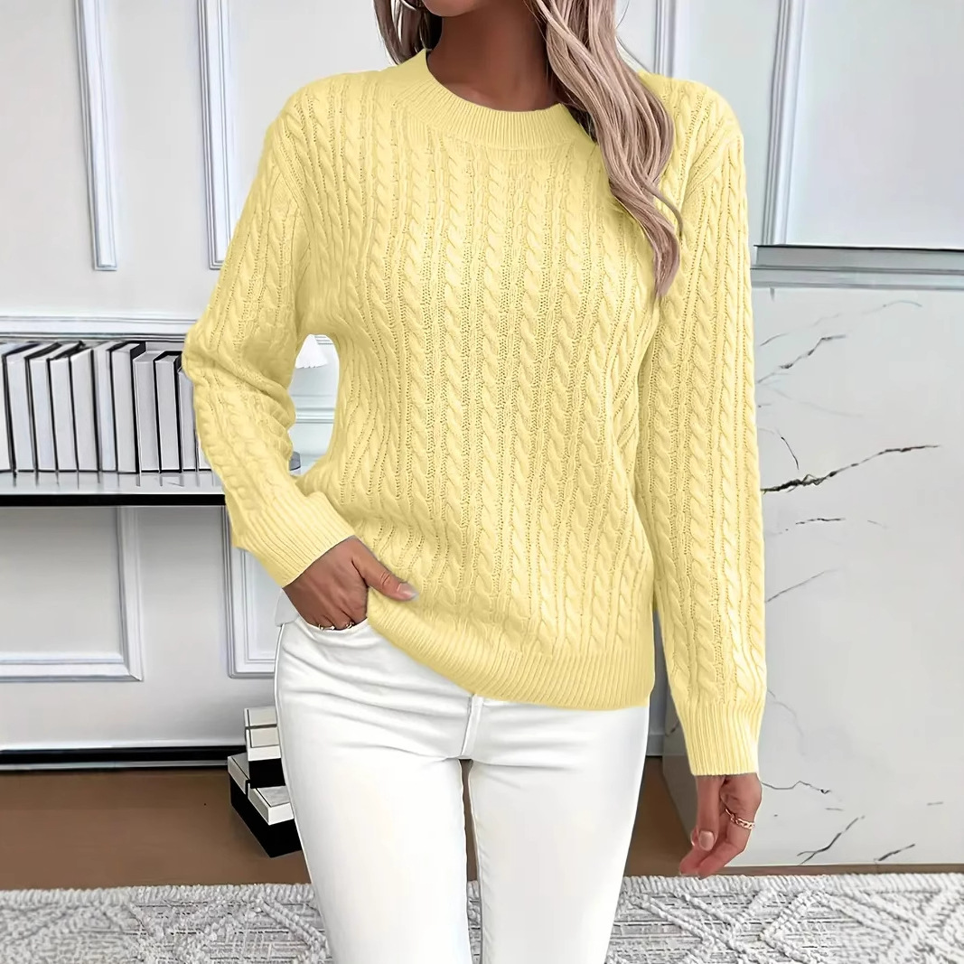 Cable Knit Crew Neck Long Sleeve Sweater