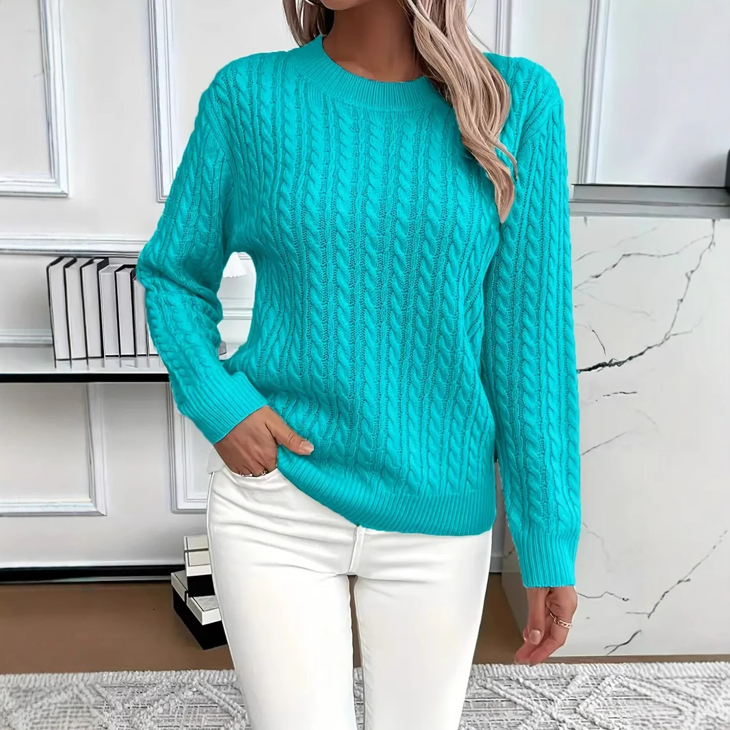Cable Knit Crew Neck Long Sleeve Sweater
