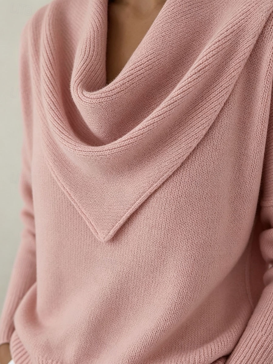 Women's Sweater Pullover Elegant Fashion Streetwear Solid Color Ribbed Cowl Knitted Long Sleeve Regular Tops Knit Daily Outdoor Weekend Black White Spring Fall 2026 - $37.99 &ndash;P1