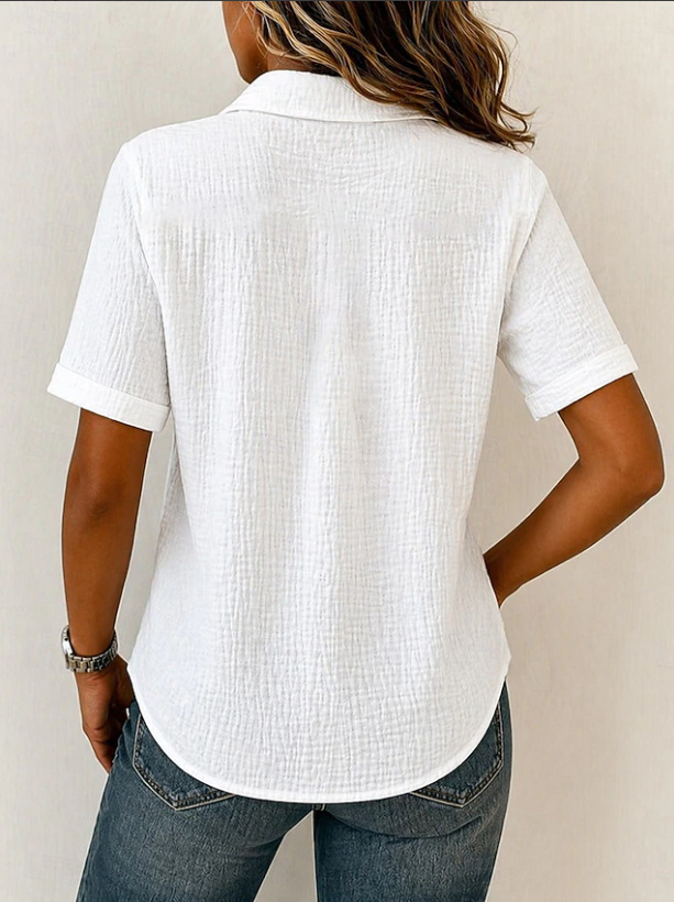 Textured Collared Short Sleeve Button Down Shirt
