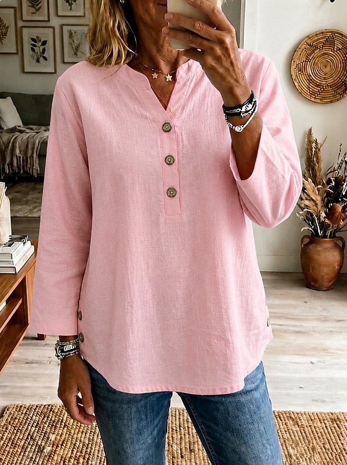 Women's Shirt Solid Color Vacation Daily Casual 3/4 Sleeve Stand Collar Long Tops Casual White Pink Summer Spring 2026 - $28.99 &ndash;P2