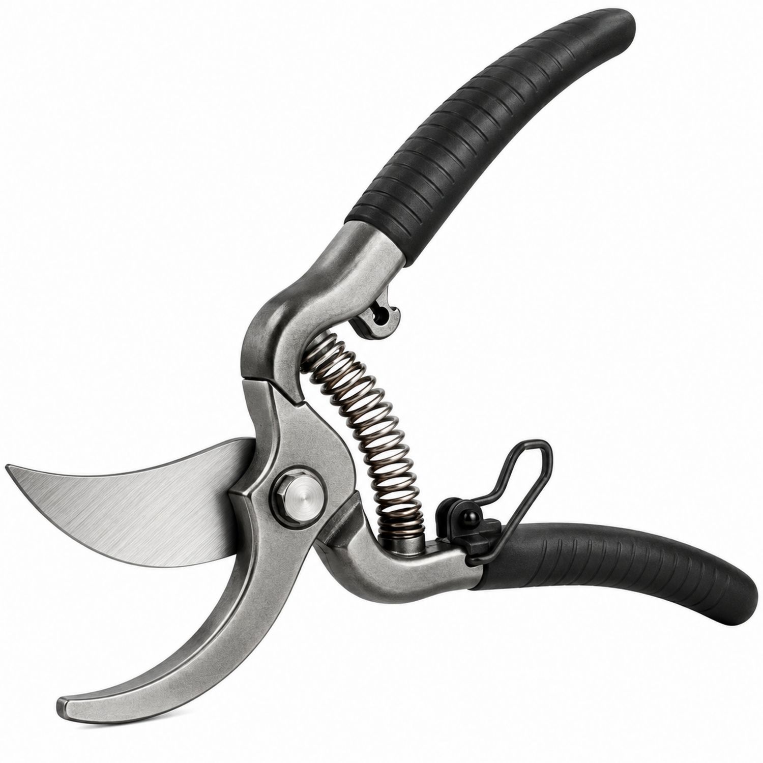 Ergonomische Gartenschere mit gebogener Klinge, Schwarz/Silber