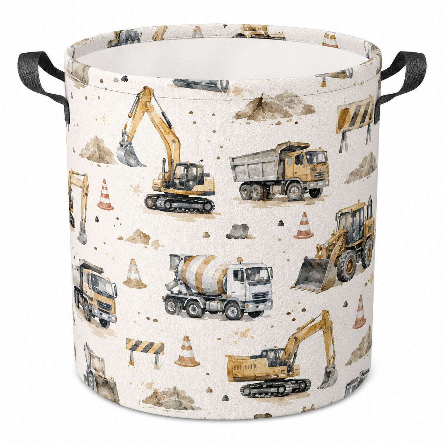 Panier à linge motif véhicules de construction - Blanc/Multicolore 40x50cm-Placerux