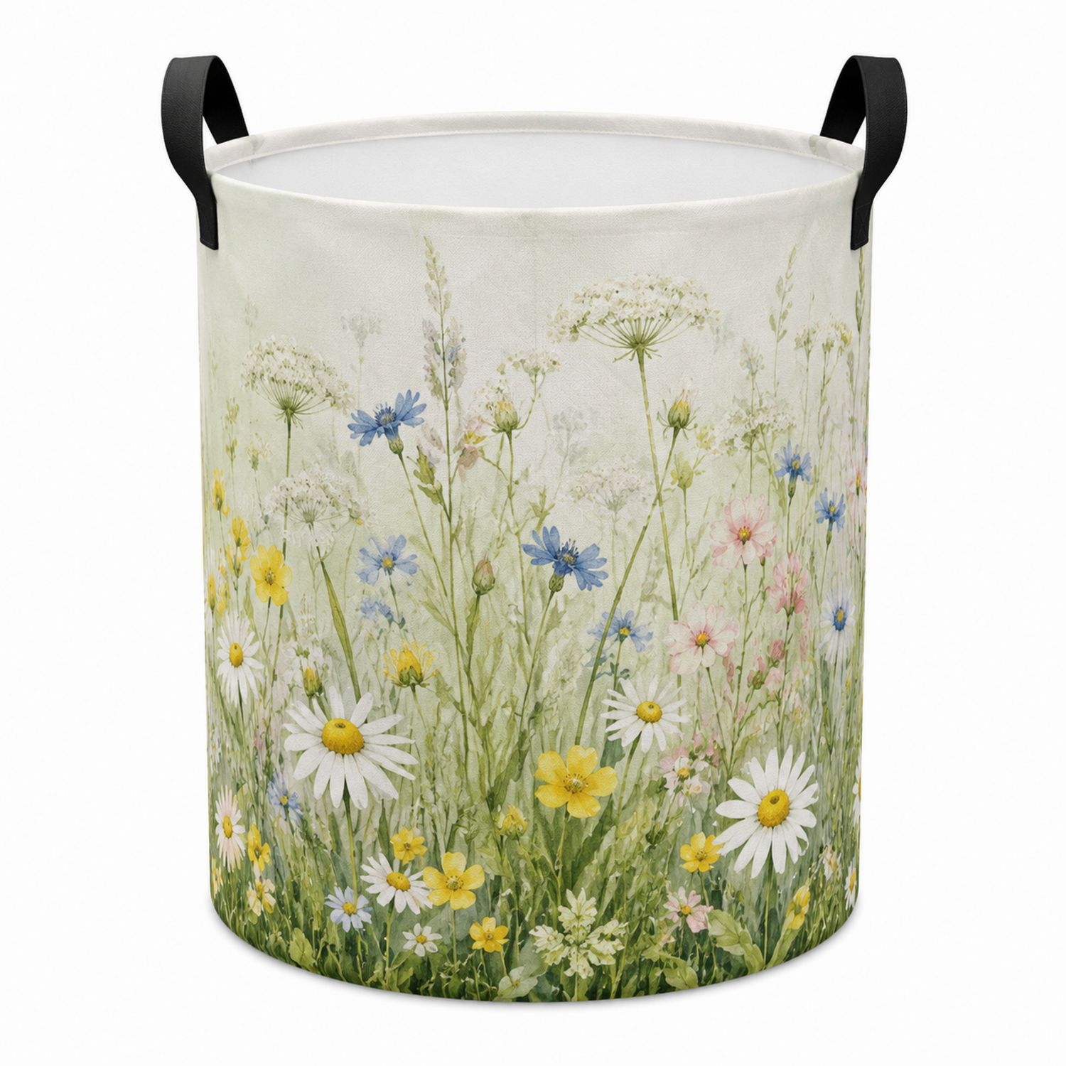 Panier de Rangement Cylindrique Motif Floral Multicolore avec Poignées-Placerux
