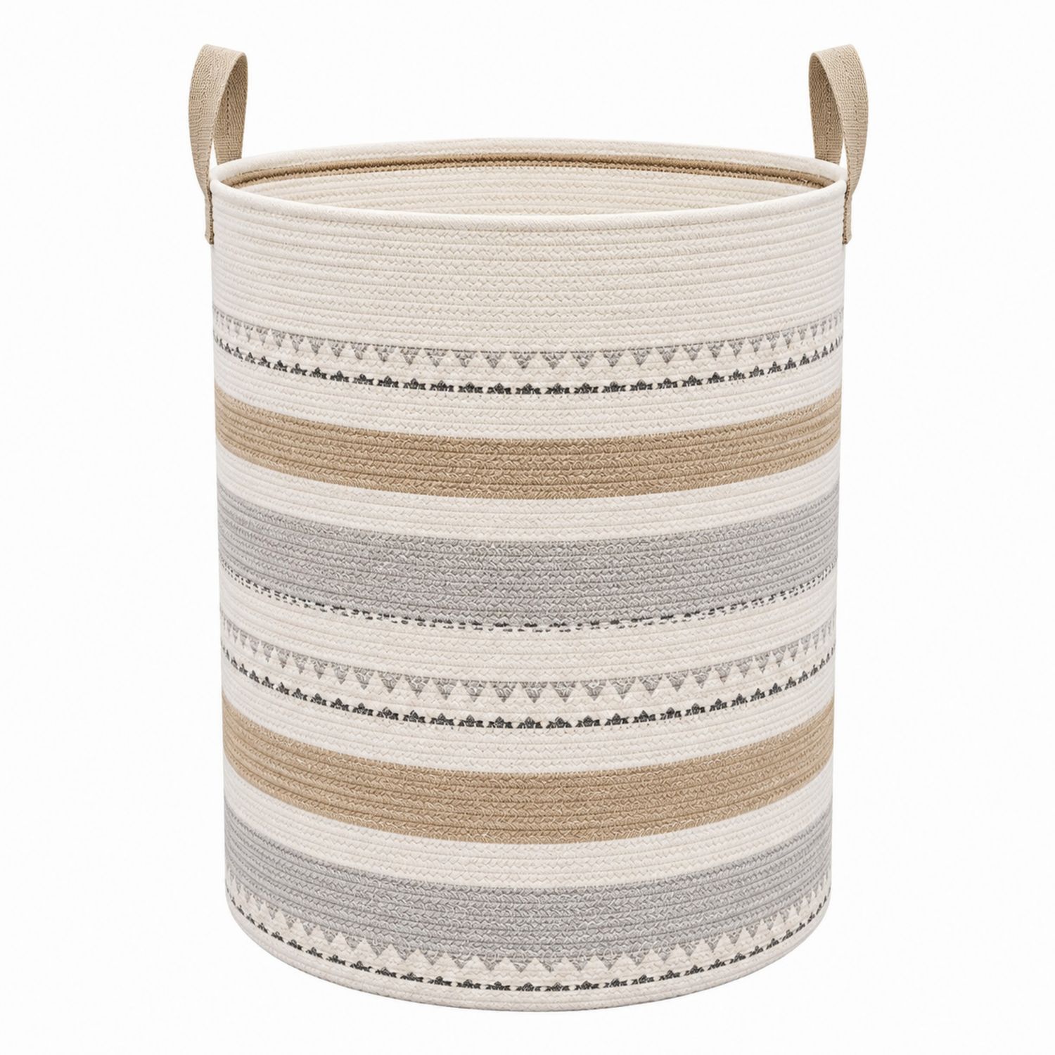 Panier de rangement rayé beige, marron et gris-Placerux