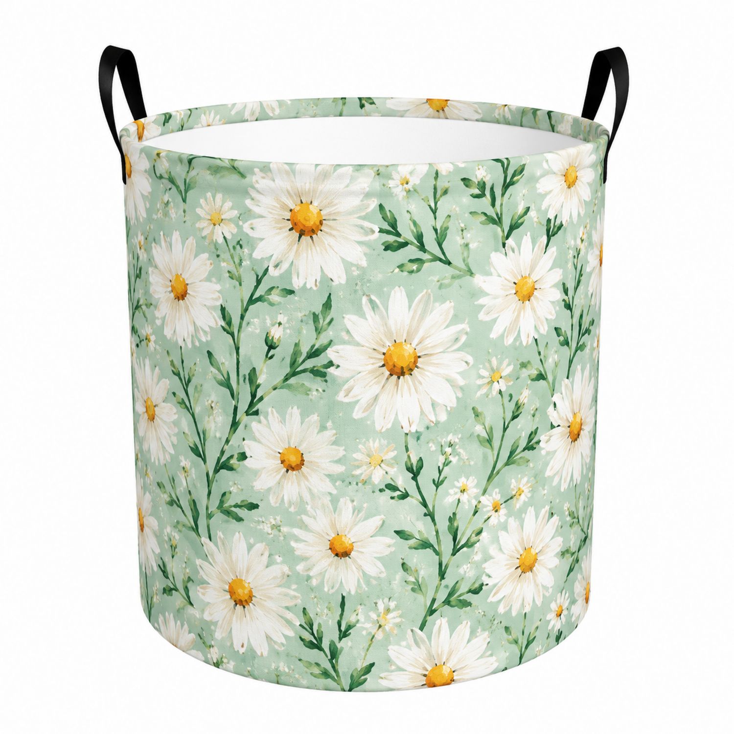 Panier de Rangement Pliable Motif Floral Vert et Blanc-Placerux