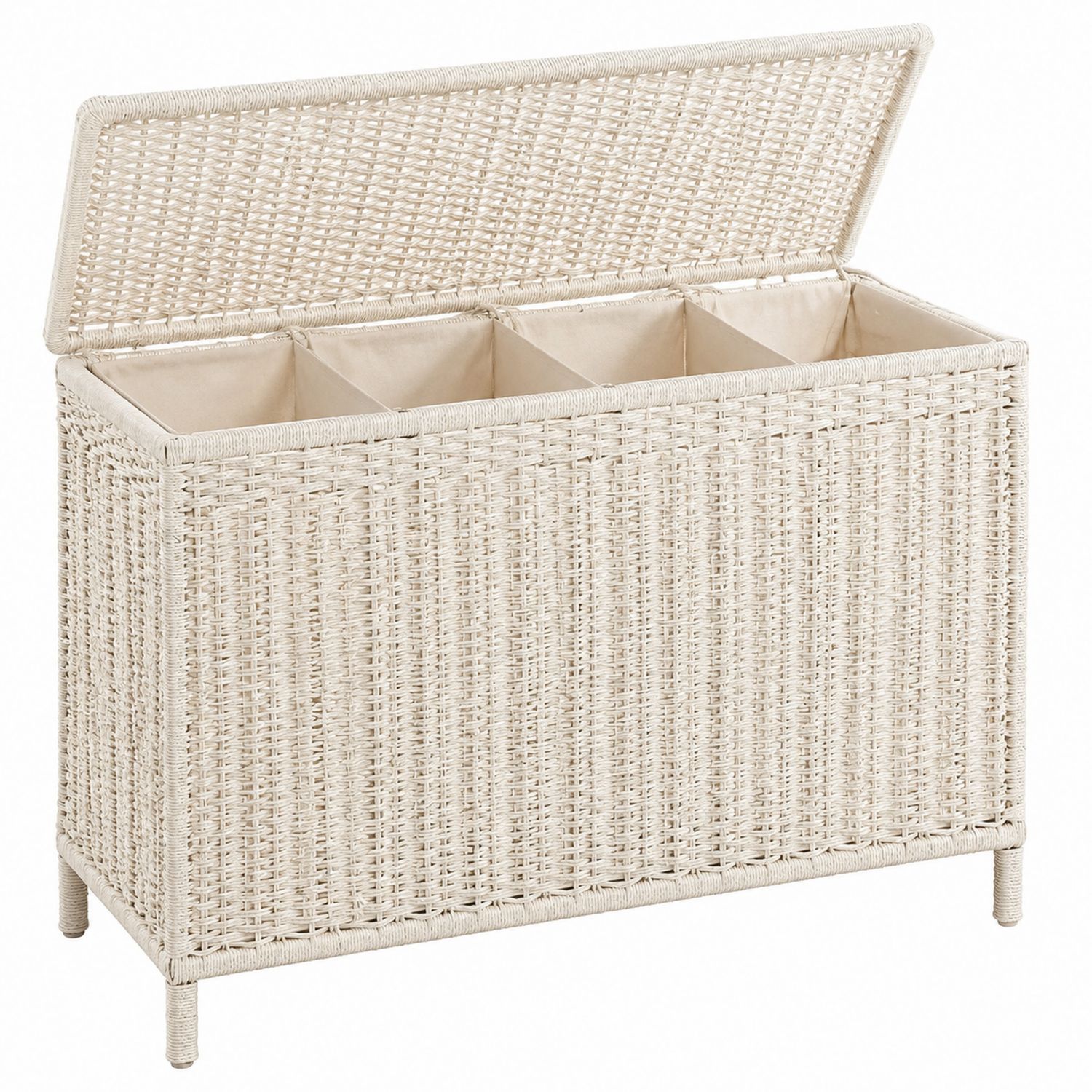 Coffre de Rangement en Rotin Tressé Beige avec Couvercle-Placerux