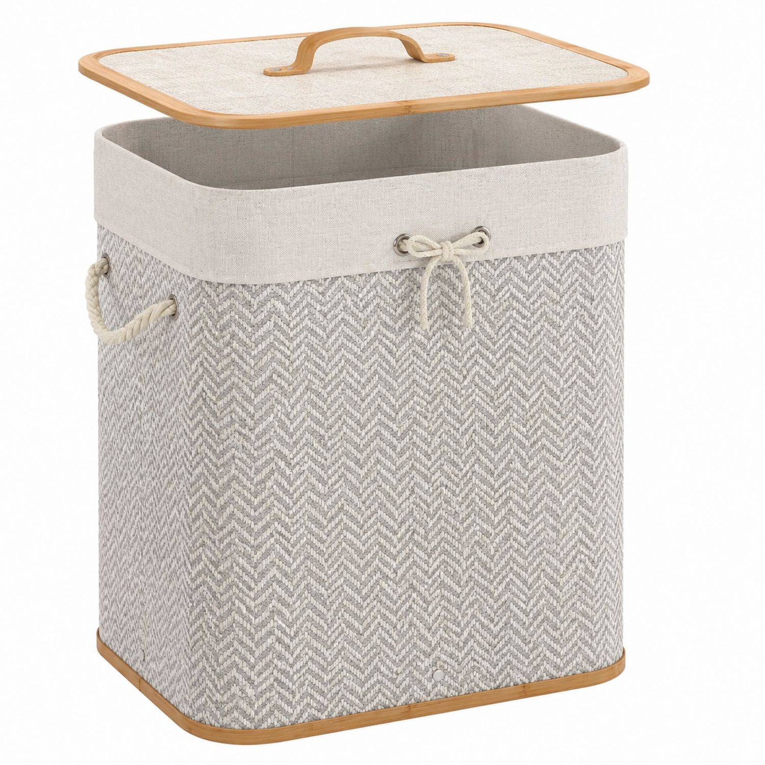 Panier à Linge Rectangulaire avec Couvercle Amovible Beige et Gris-Placerux