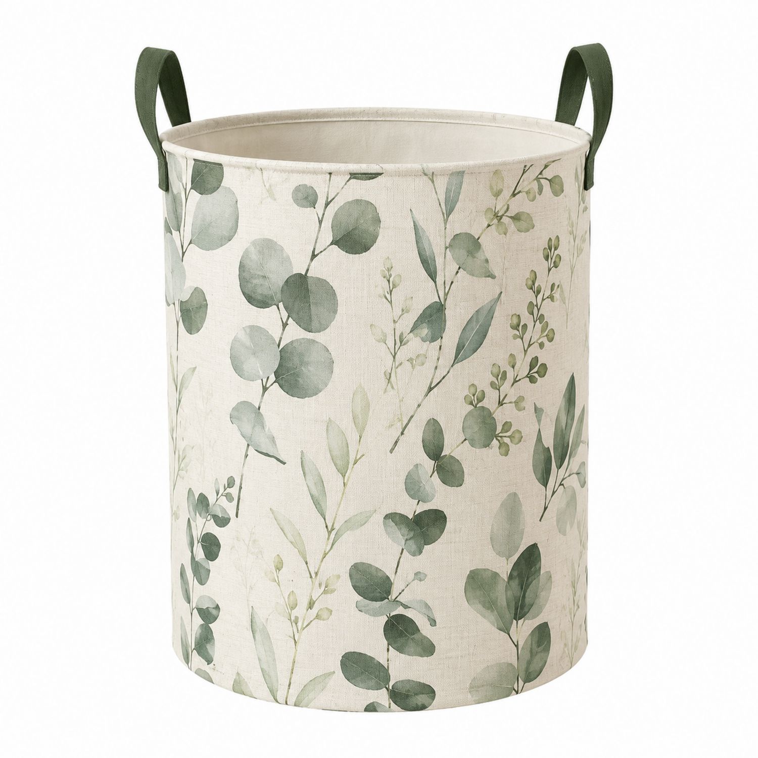 Panier de Rangement Rond à Motif Feuillage Vert et Beige 35x45 cm-Placerux