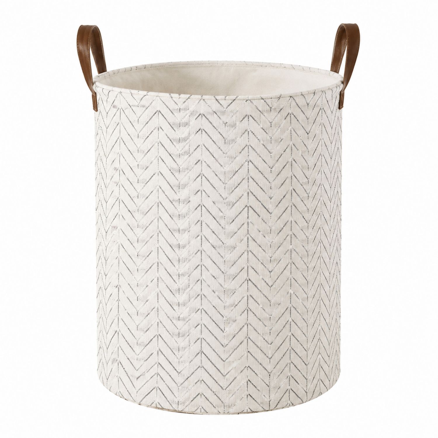 Panier à linge cylindrique blanc avec poignées en cuir-Placerux