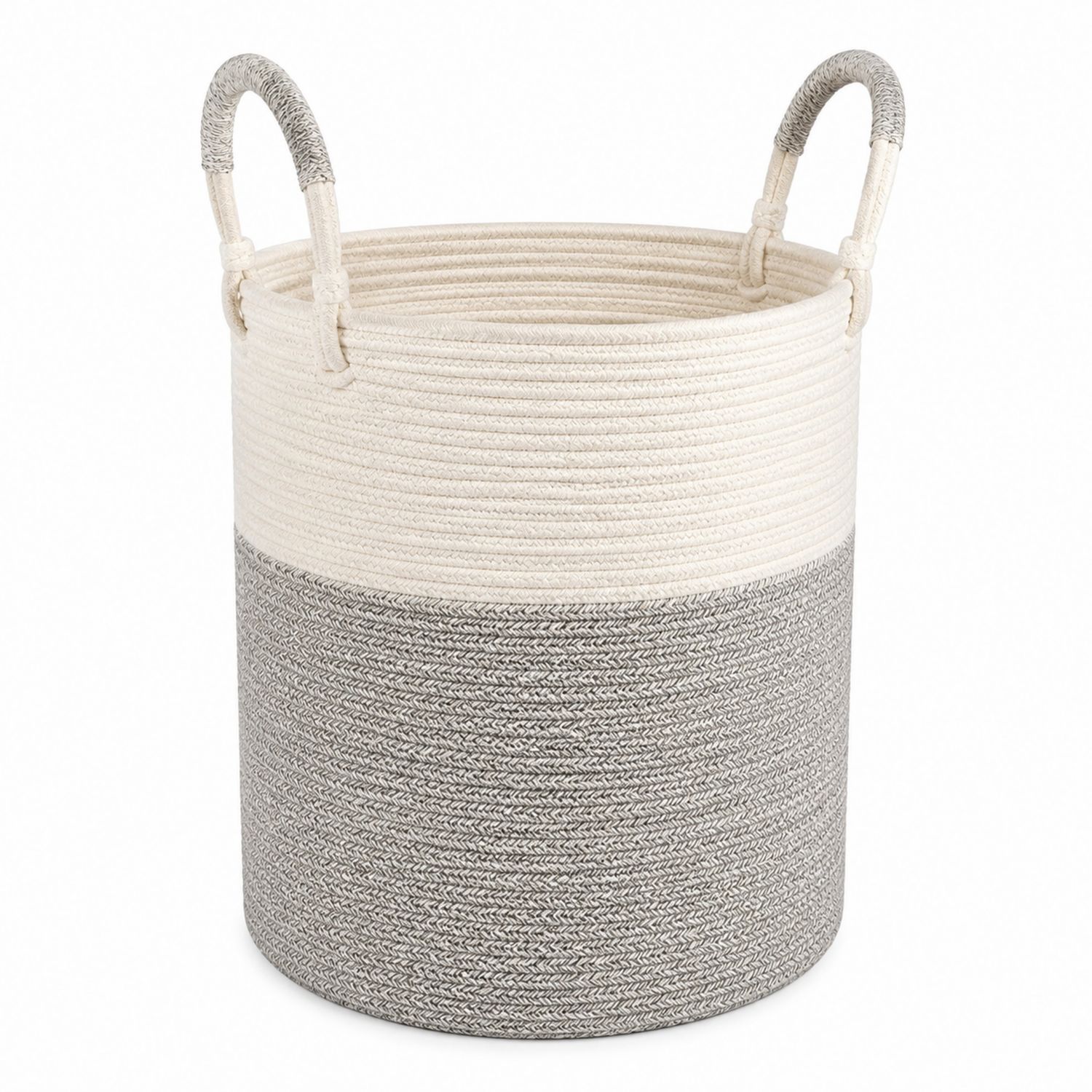 Panier de Rangement en Corde Blanc et Gris-Placerux