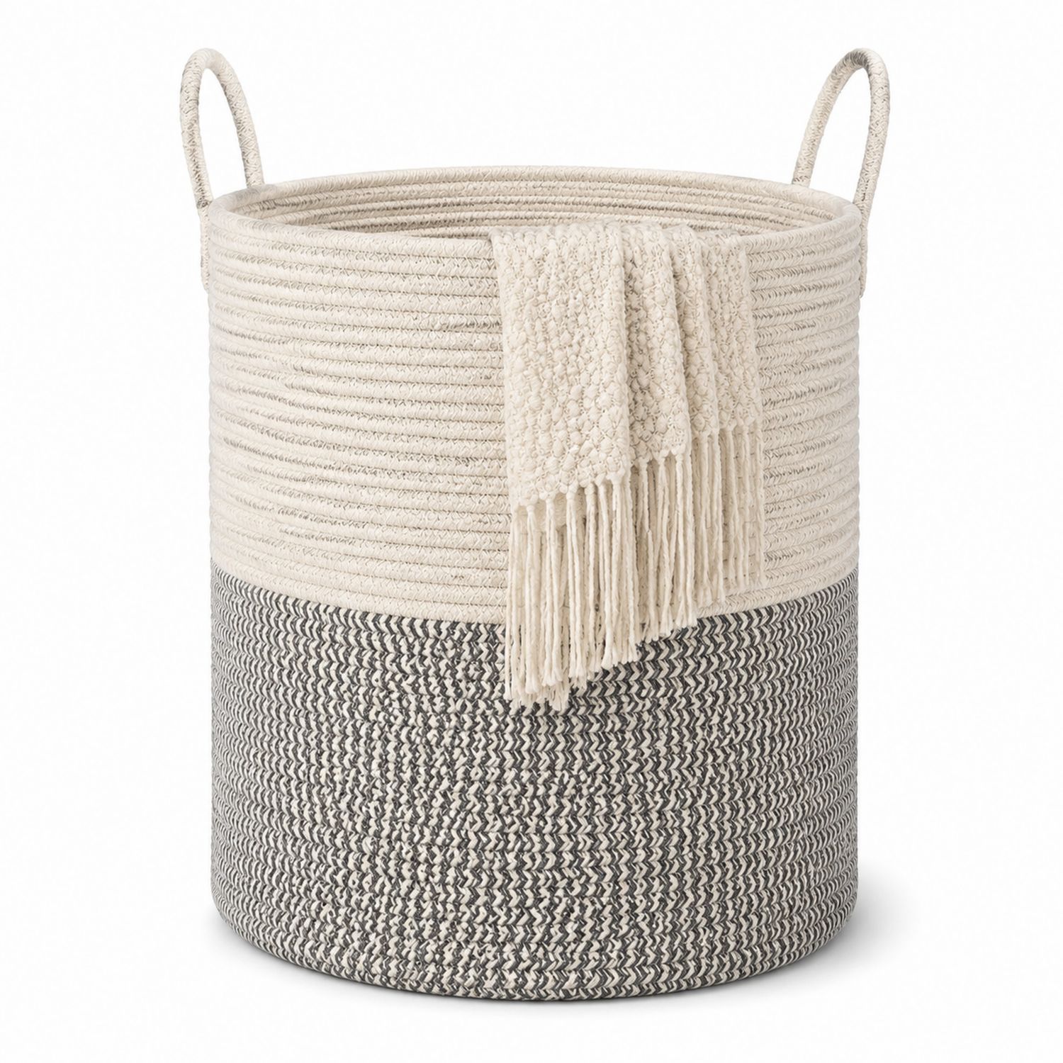 Panier de rangement en corde beige et gris-Placerux