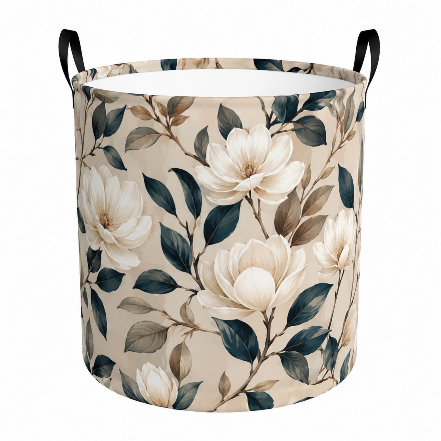 Panier de Rangement Rond à Motif Floral Crème et Bleu-Placerux