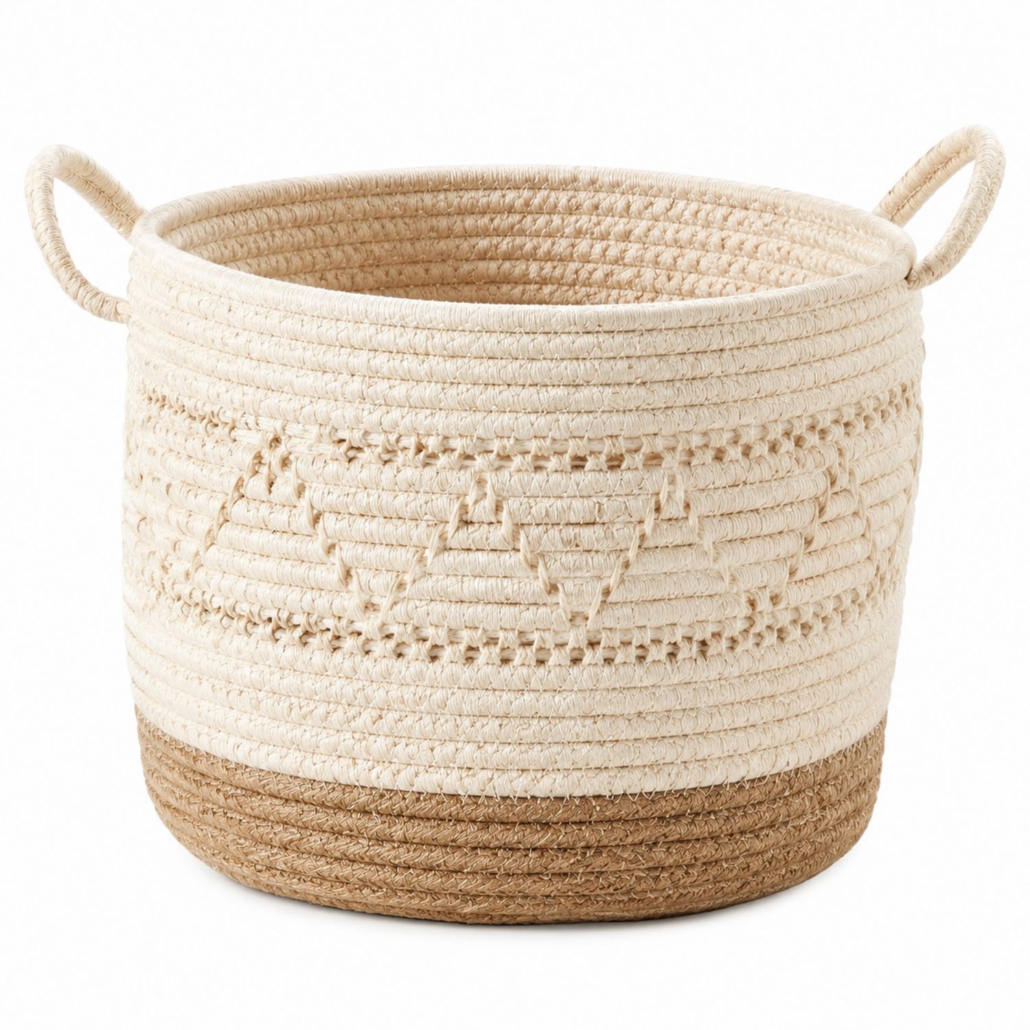 Panier de rangement beige et marron avec poignées-Placerux