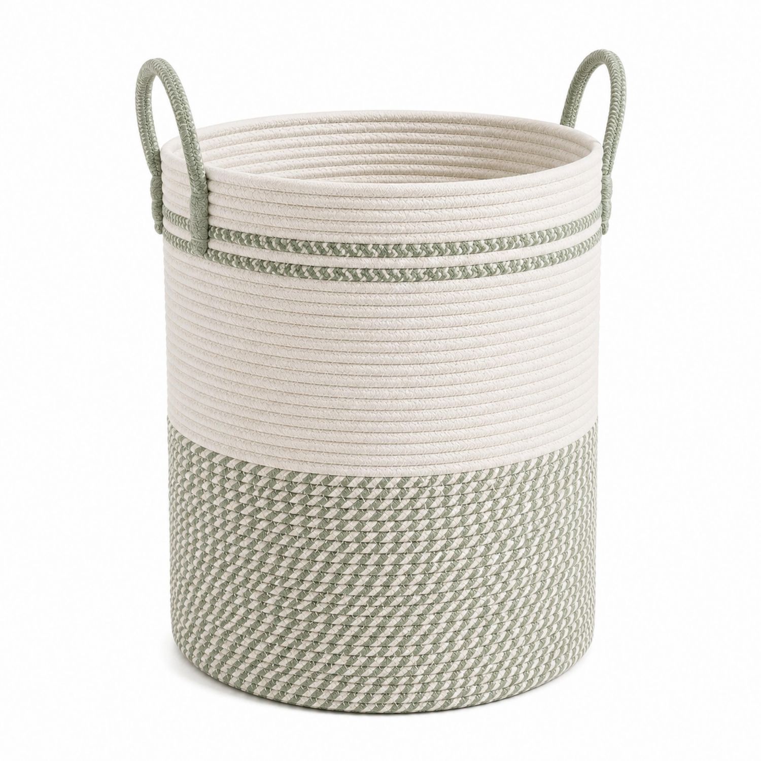Panier de rangement en corde blanc et vert-Placerux