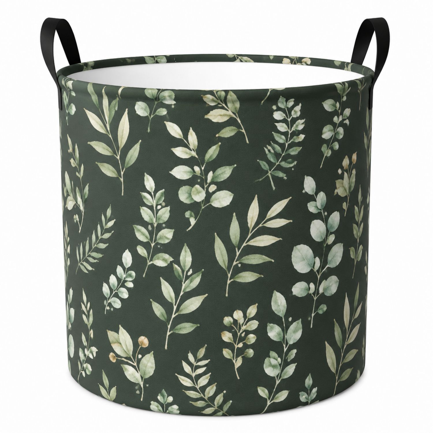 Panier de rangement cylindrique à motif de feuilles vertes 40L-Placerux