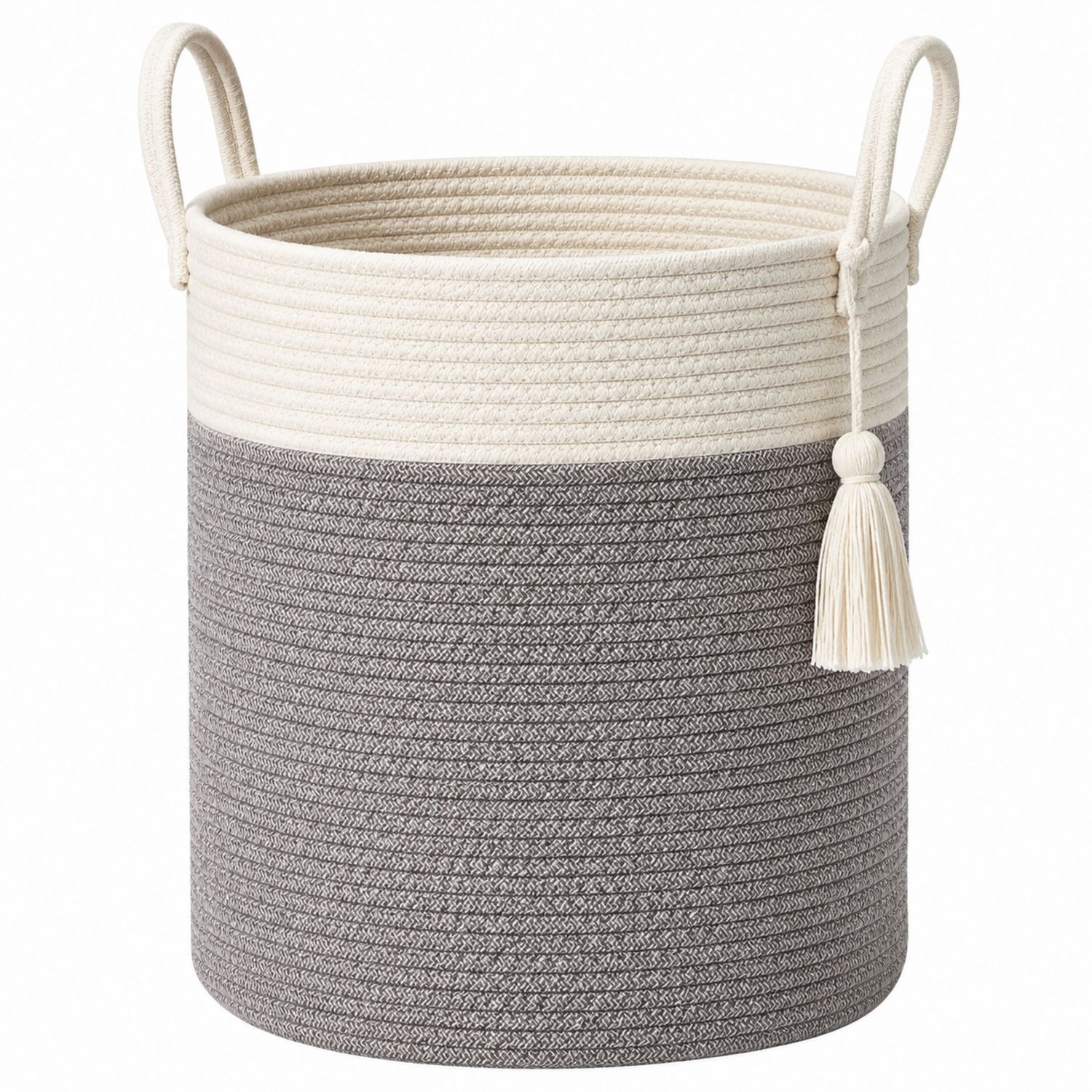 Panier de rangement bicolore beige et gris avec poignées-Placerux