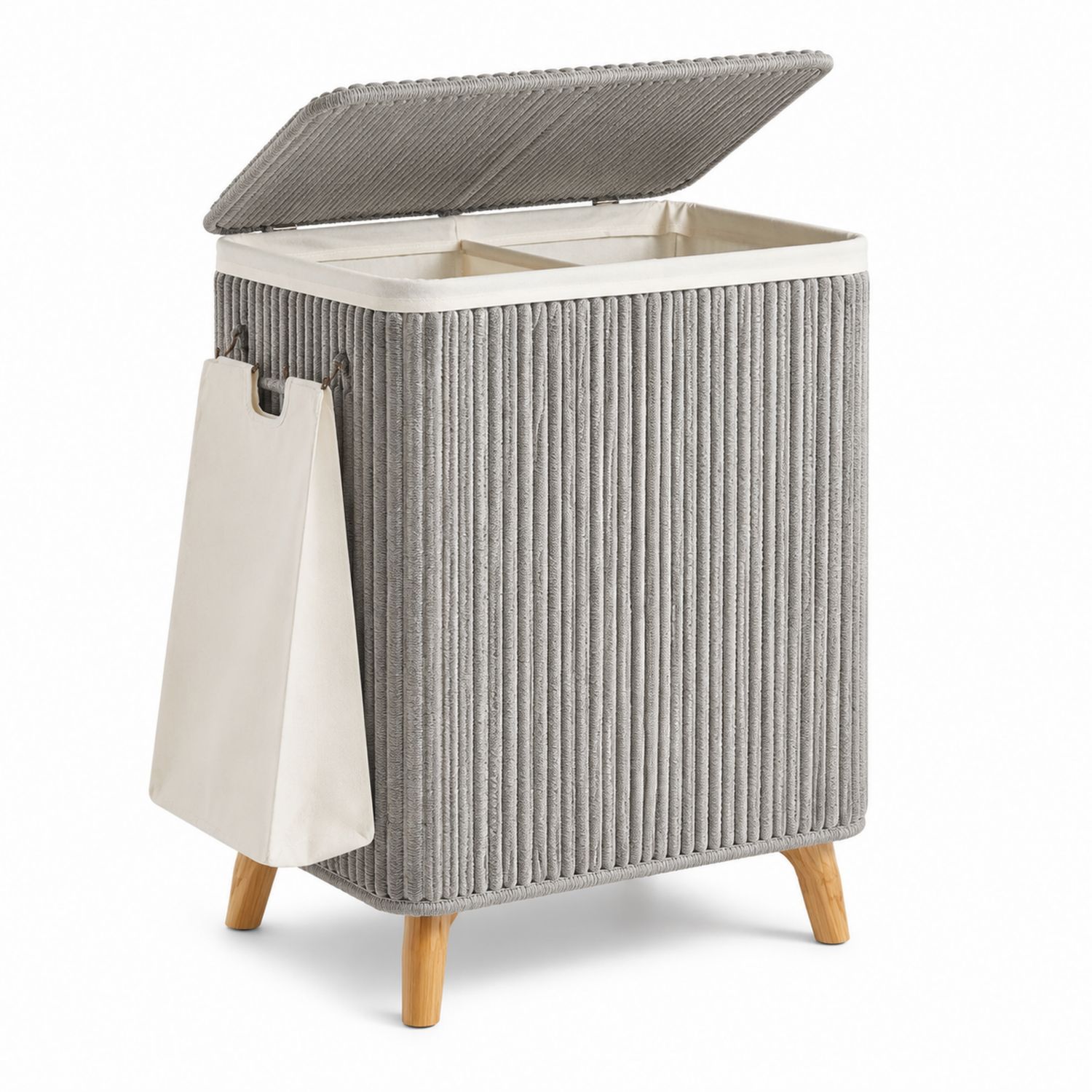 Panier à linge double compartiment 40x60 cm gris-Placerux