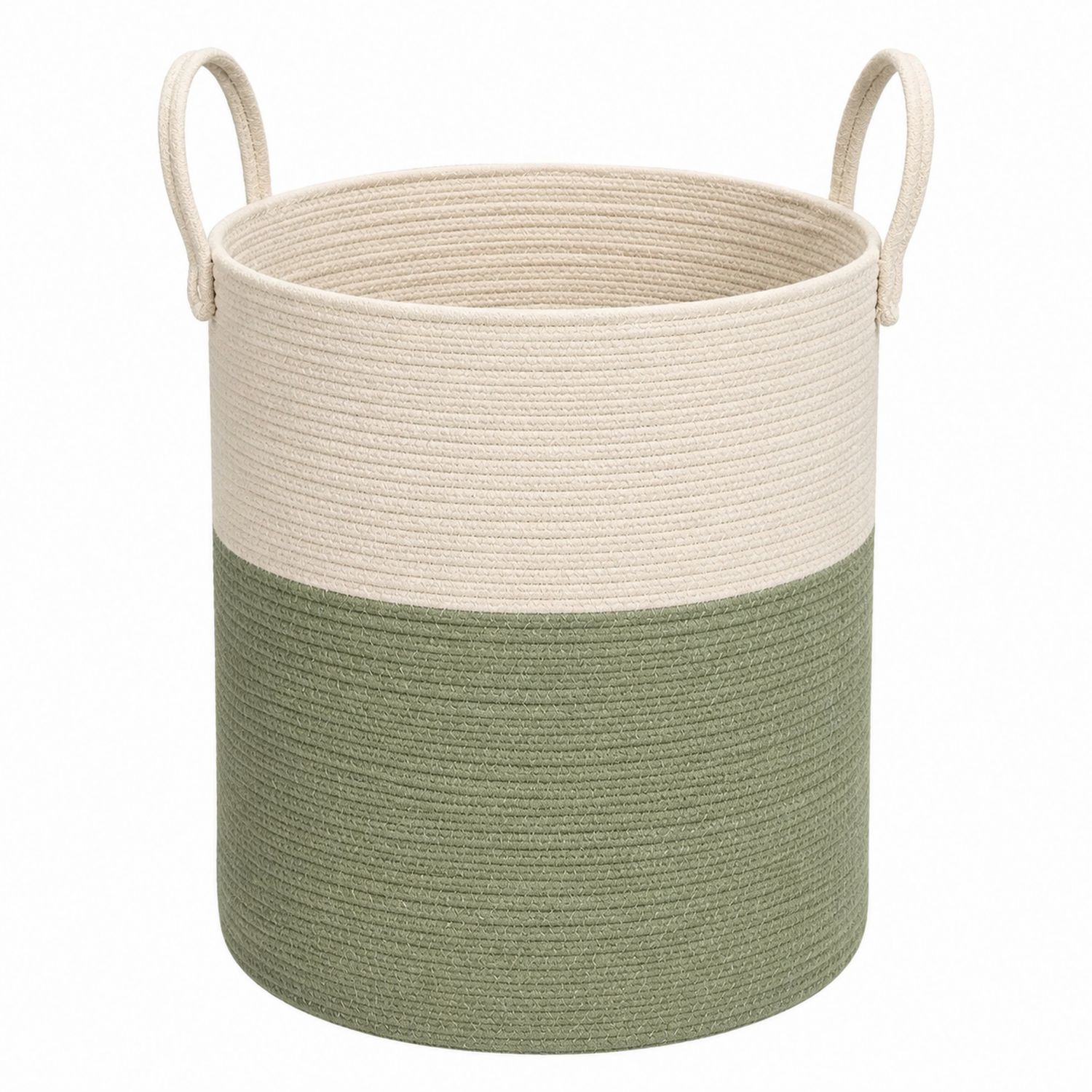Panier de rangement beige et vert avec poignées-Placerux