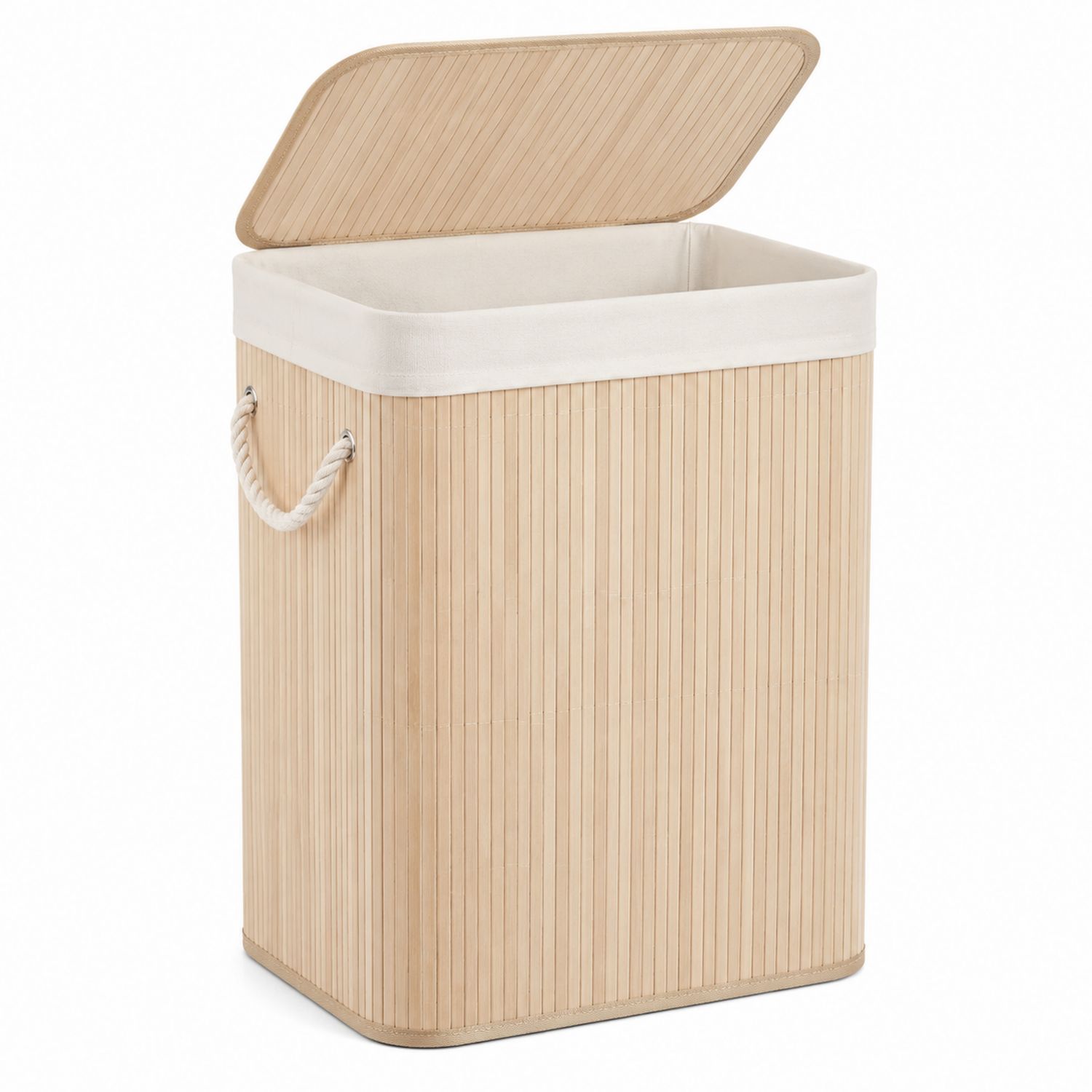 Panier à linge en bambou avec couvercle - Beige / Blanc-Placerux