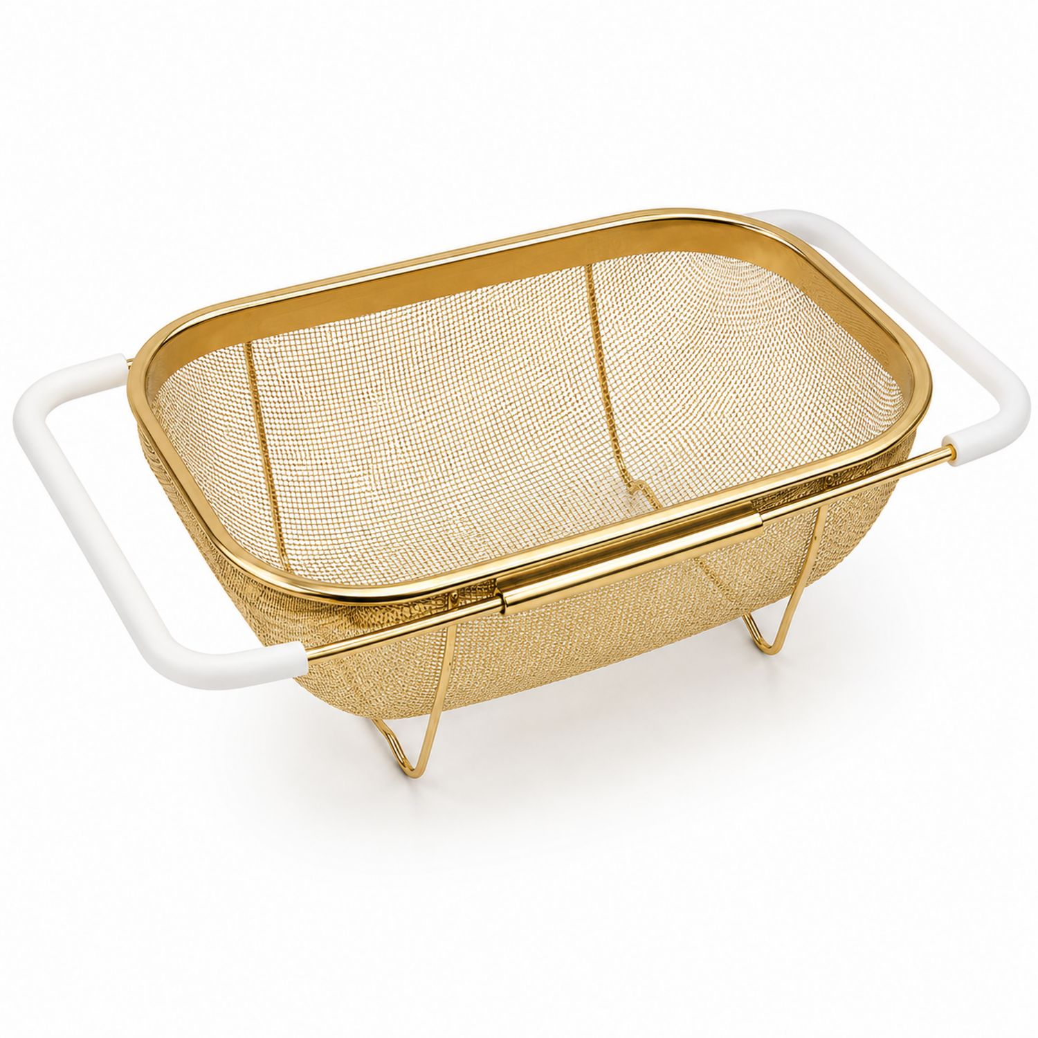 Panier passoire doré avec poignées blanches