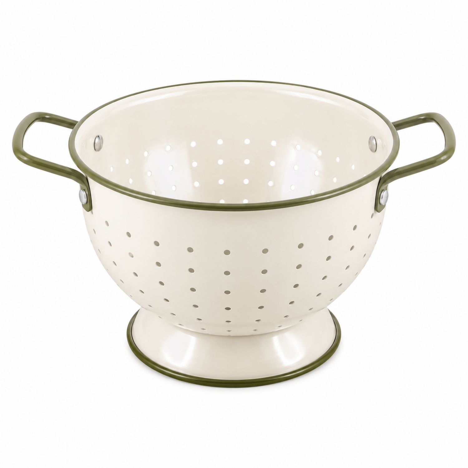 Passoire Émaillée Beige avec Bordure Verte