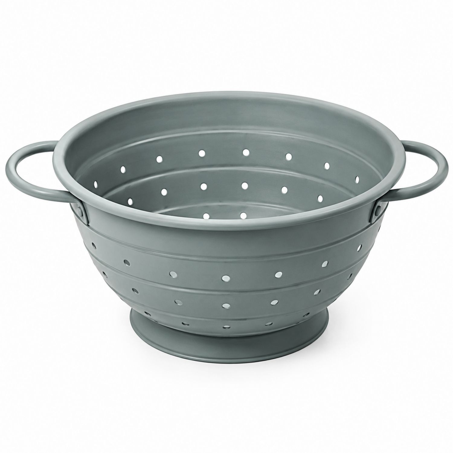 Passoire de cuisine en métal gris avec poignées