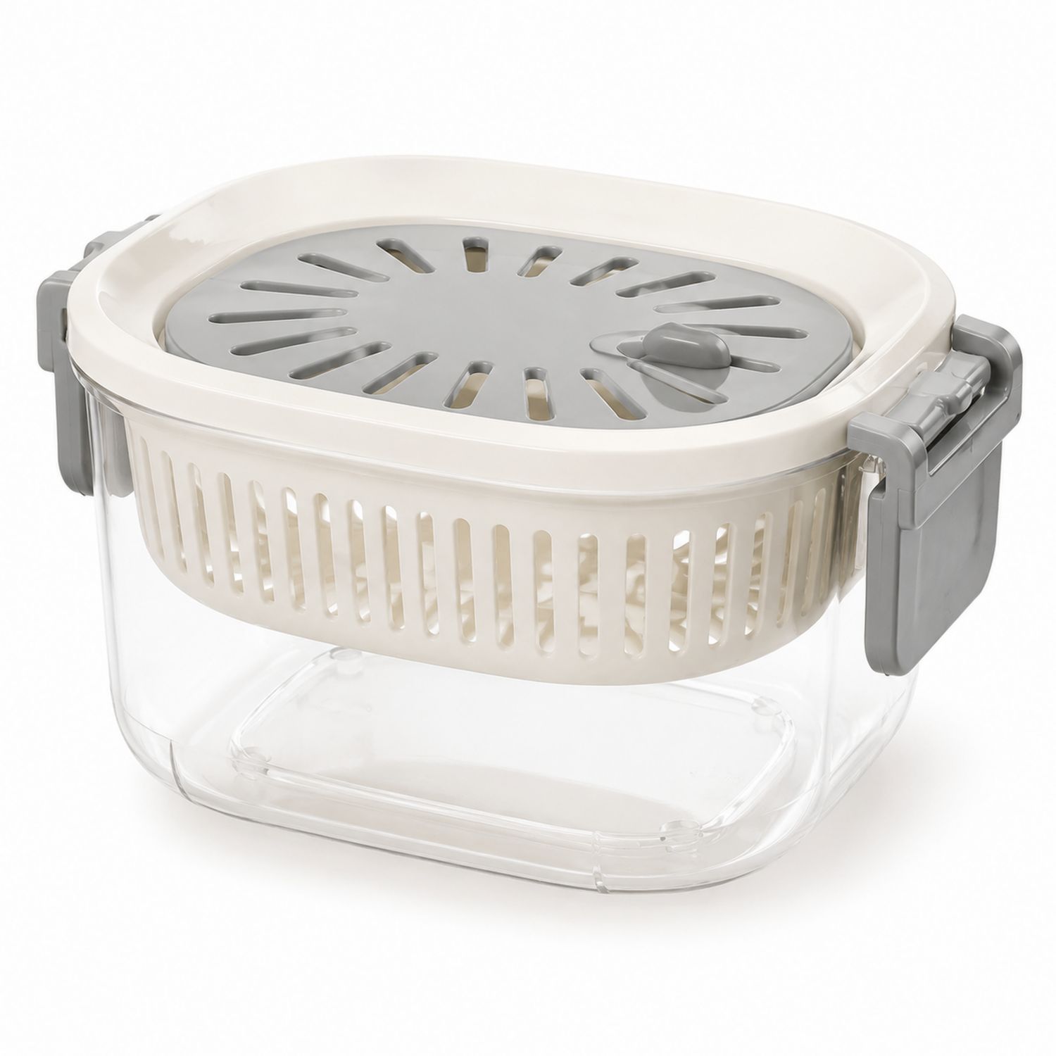 Conteneur Alimentaire 2L avec Égouttoir - Transparent/Gris