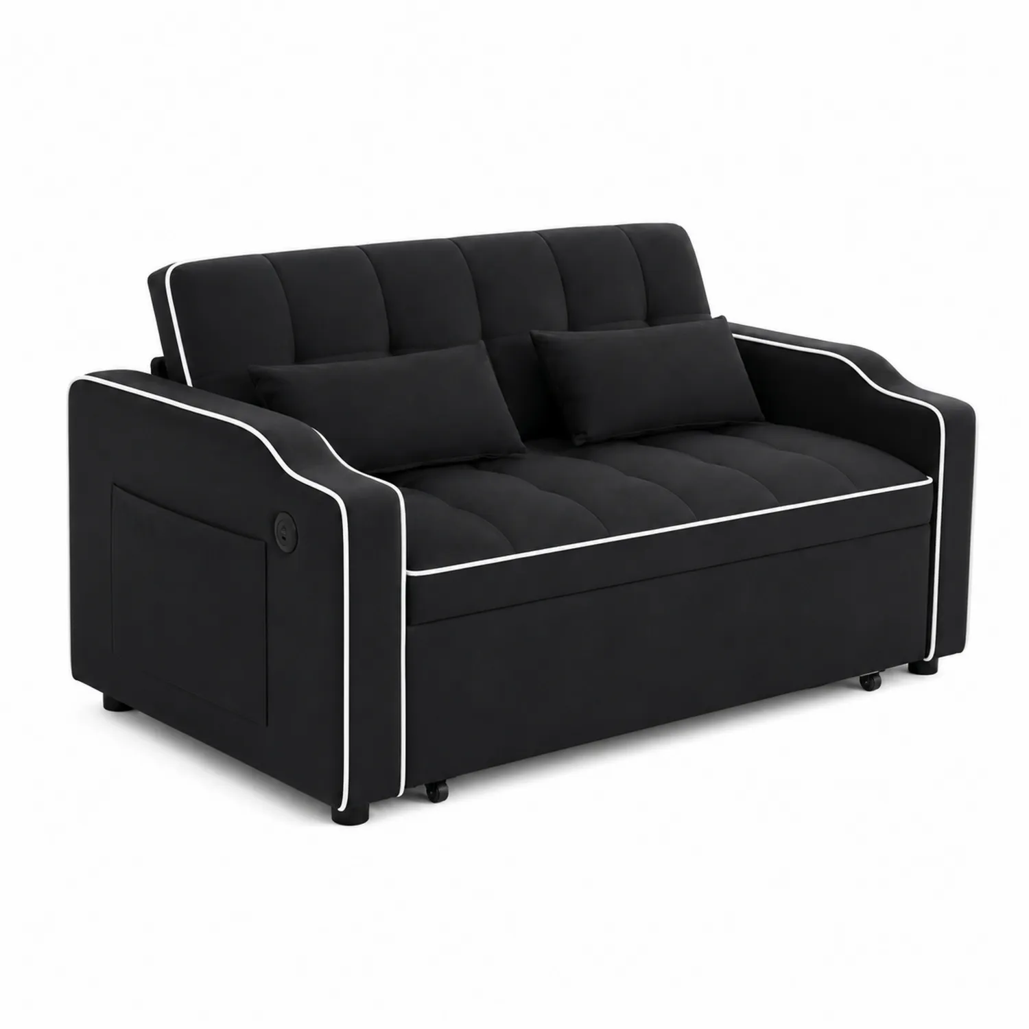 Sofa rozkładana z tkaniny poliestrowej 3-osobowa, Czarna, 200 cm