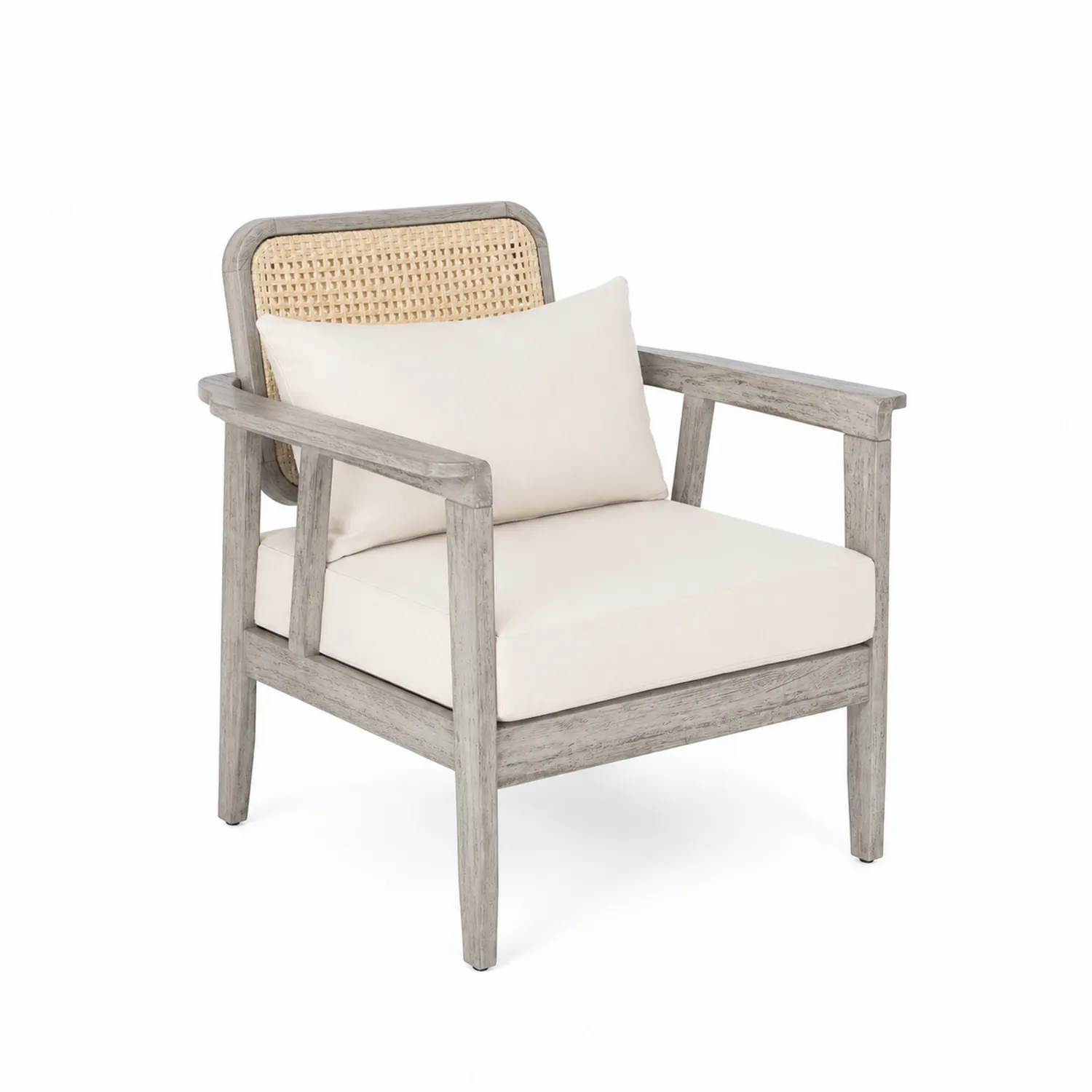 Fotel drewniany z rattanowym oparciem, 75 cm x 55 cm, Beżowy