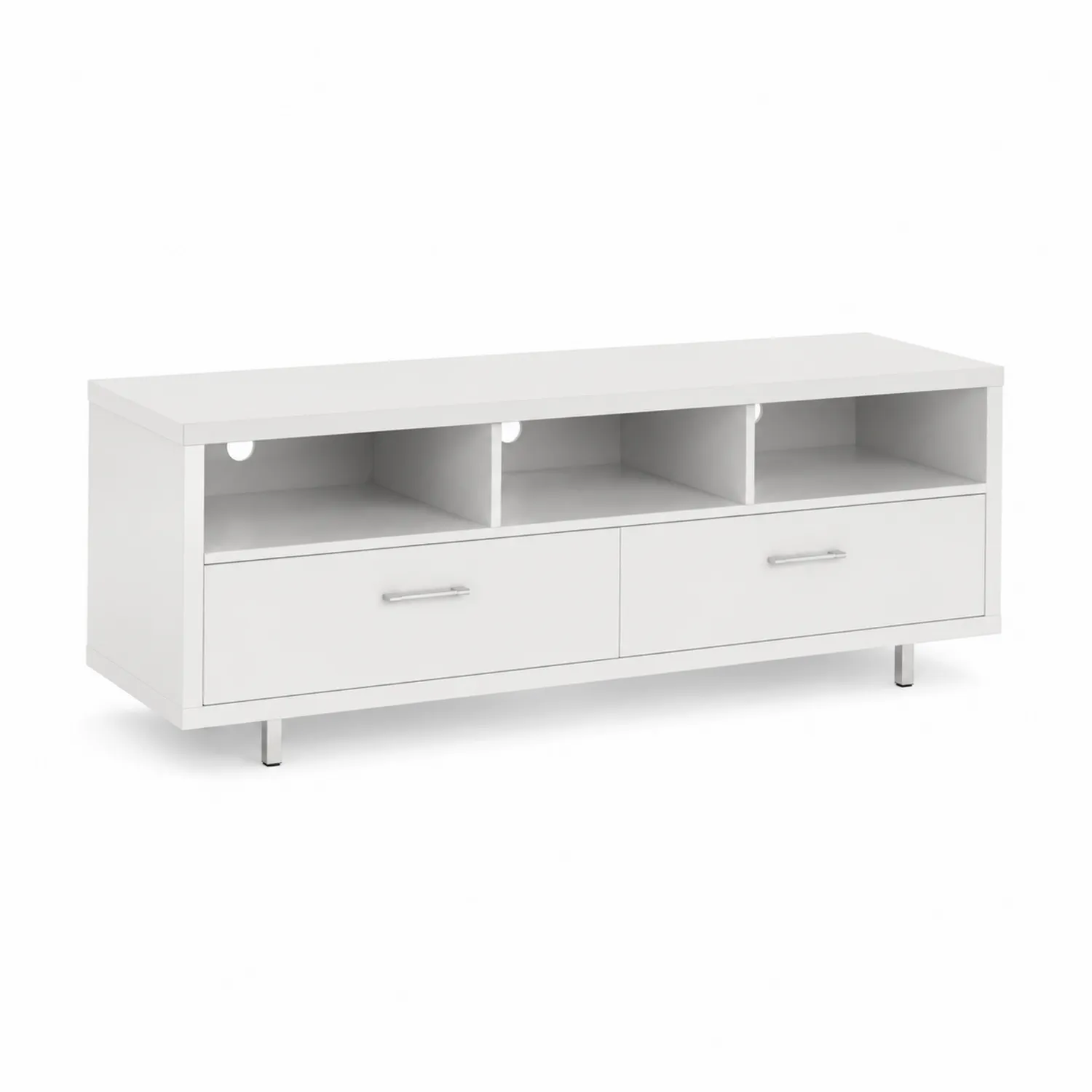 Szafka RTV z MDF i metalowymi nóżkami, biała 150x40x50 cm