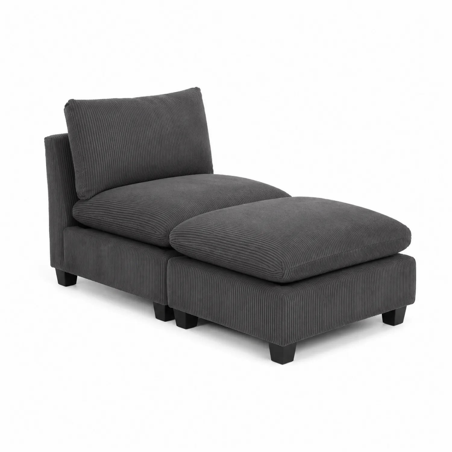 Sofa modułowa z podnóżkiem z tkaniny sztruksowej, Szary