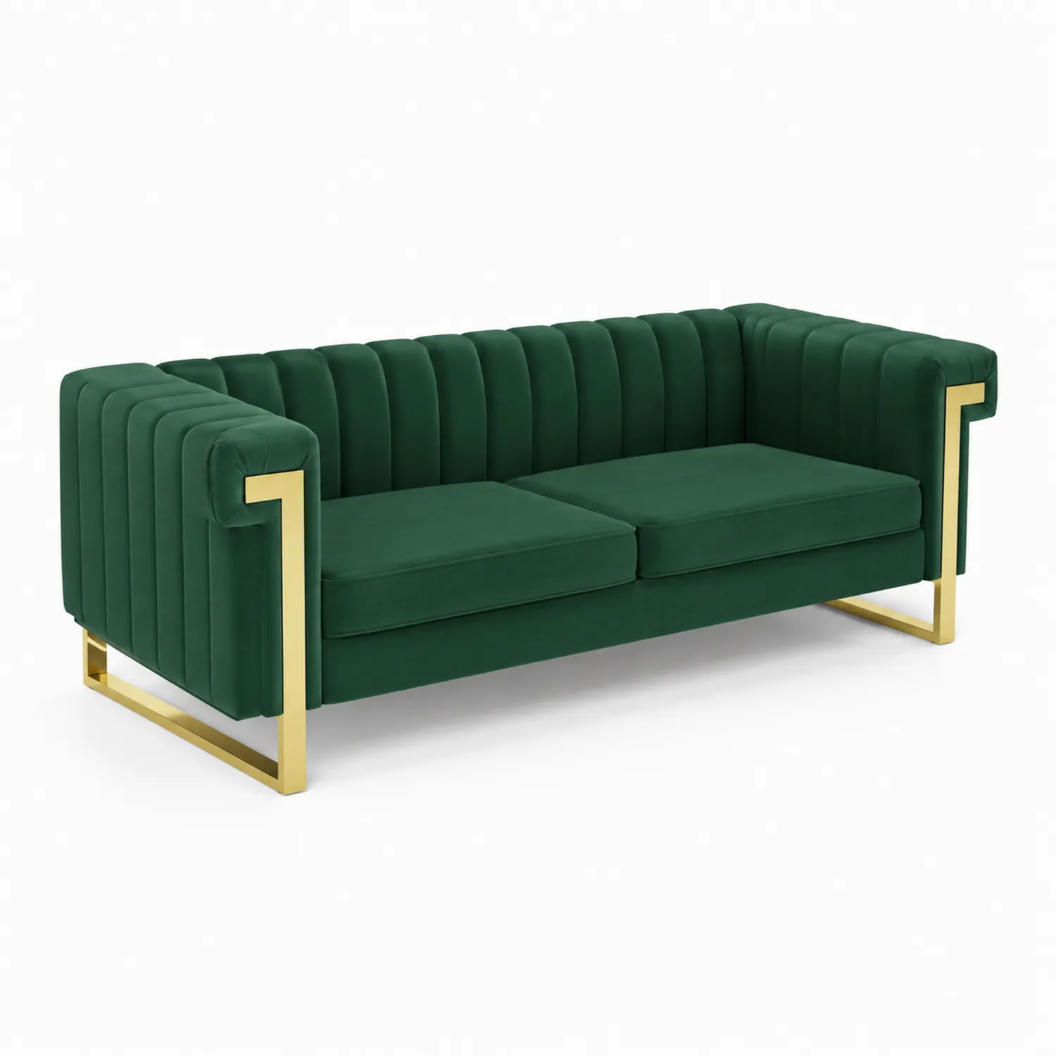 Sofa trzyosobowa welurowa zielona z metalowymi nogami