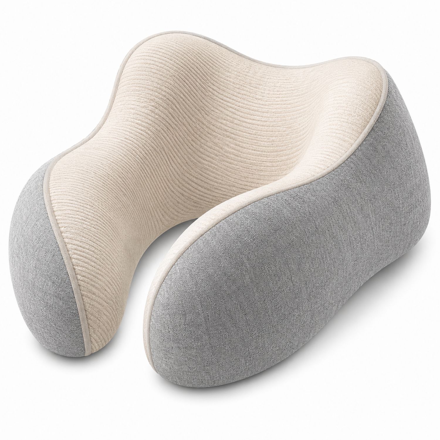 Oreiller de Voyage Ergonomique à Mémoire de Forme Gris Clair et Beige
