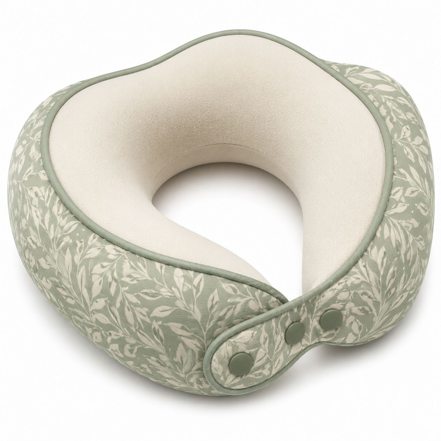 Coussin de Voyage Ergonomique Vert et Beige à Motifs Feuilles