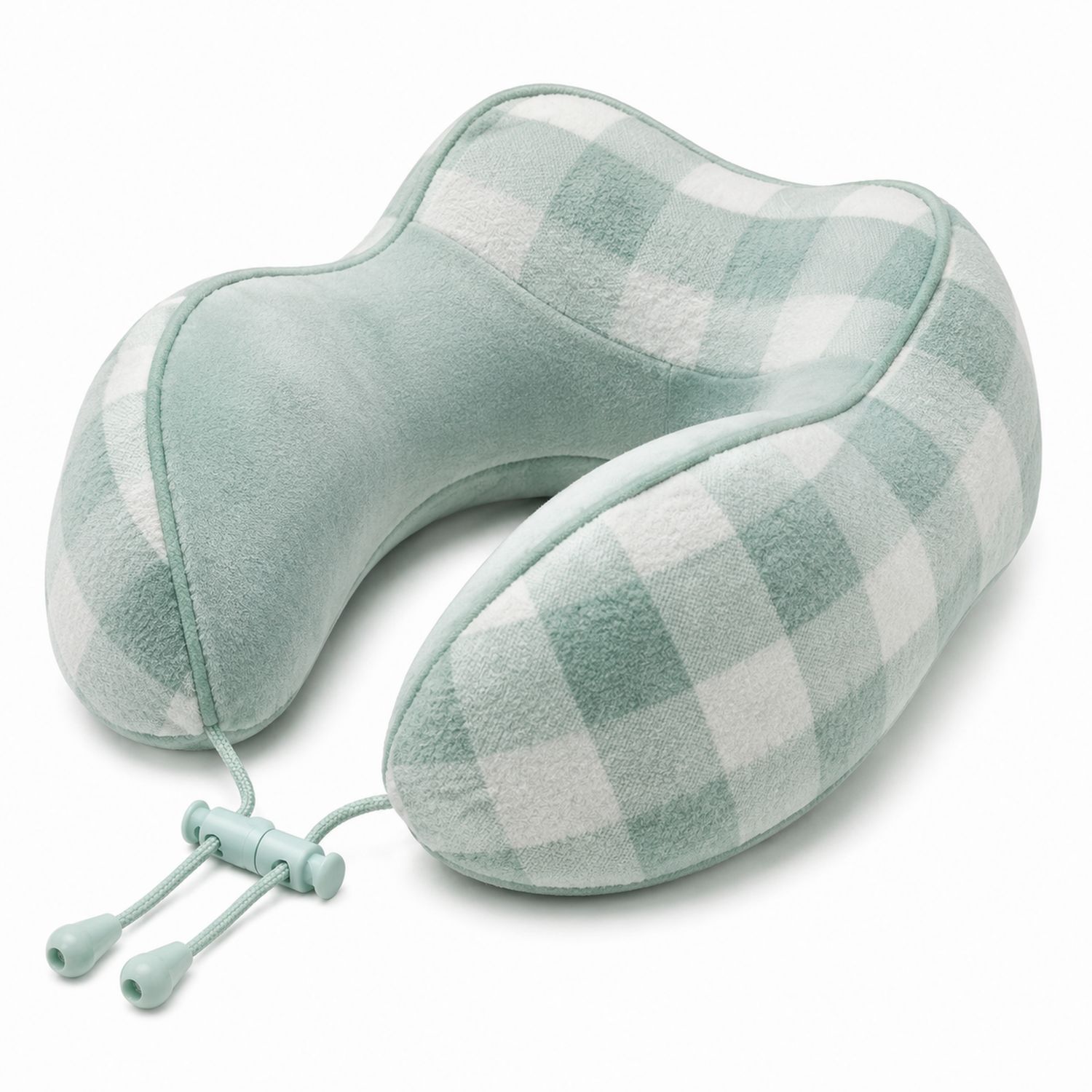 Coussin de Voyage Ergonomique à Mémoire Vert à Carreaux