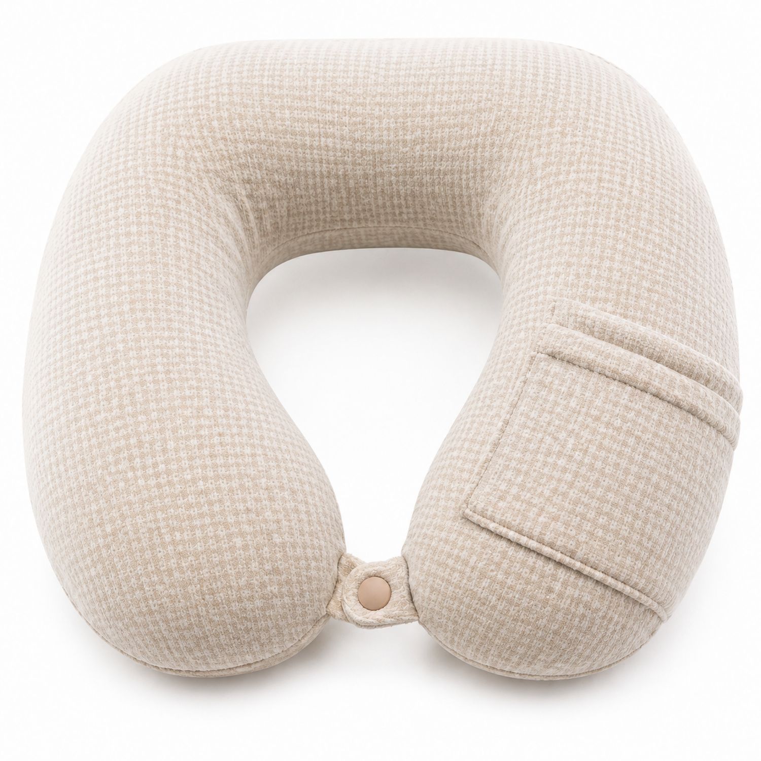 Oreiller de Voyage Ergonomique avec Poche de Rangement - Houndstooth Beige