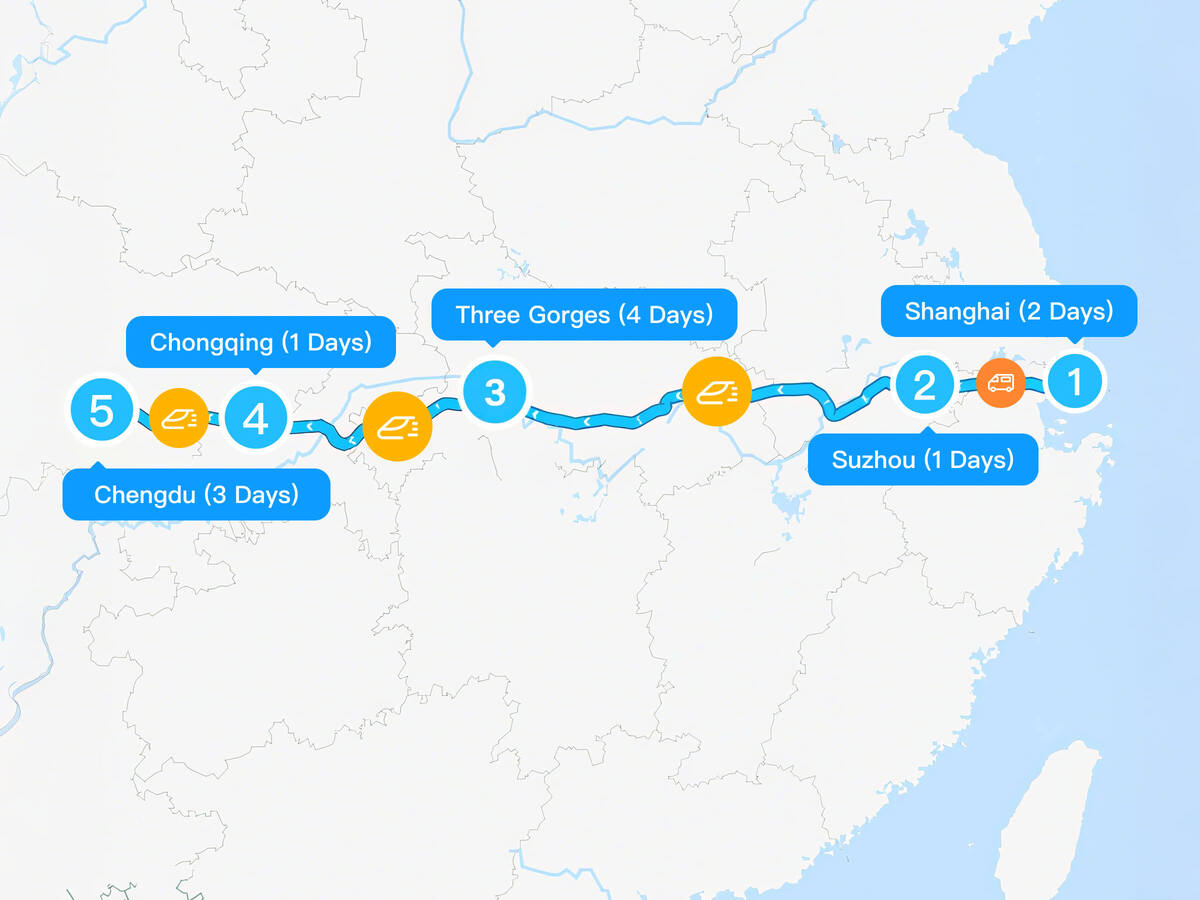 11-Day Shanghai-Suzhou-Chongqing Three Gorges Cruise-Chengdu Tour