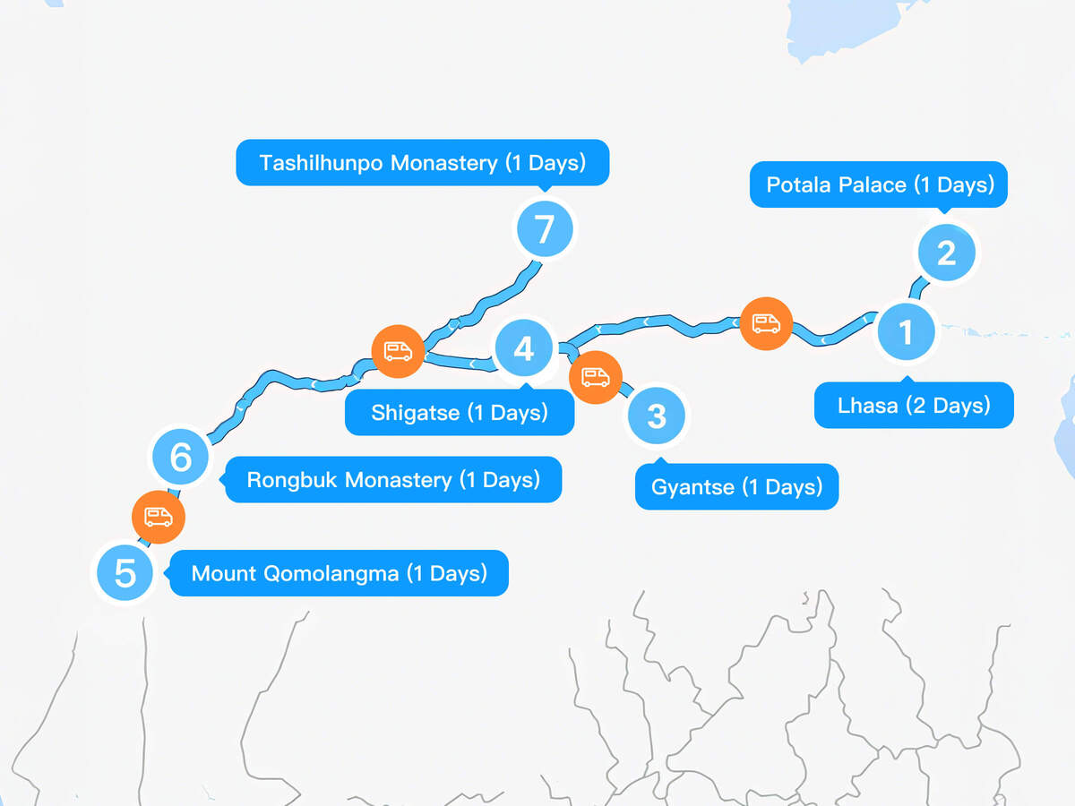 8-Day Lhasa-Potala Palace-Jiangzi-Shigatse-Mount Everest-Rongbu Temple-Tashilhunpo Monastery Tour