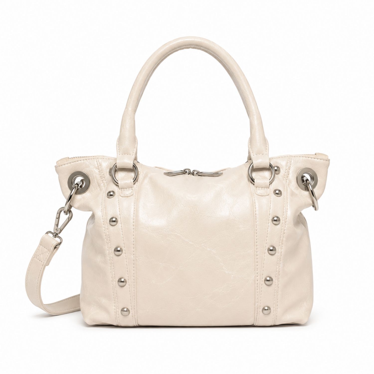 Bolso de Mano Mujer Beis con Tachuelas