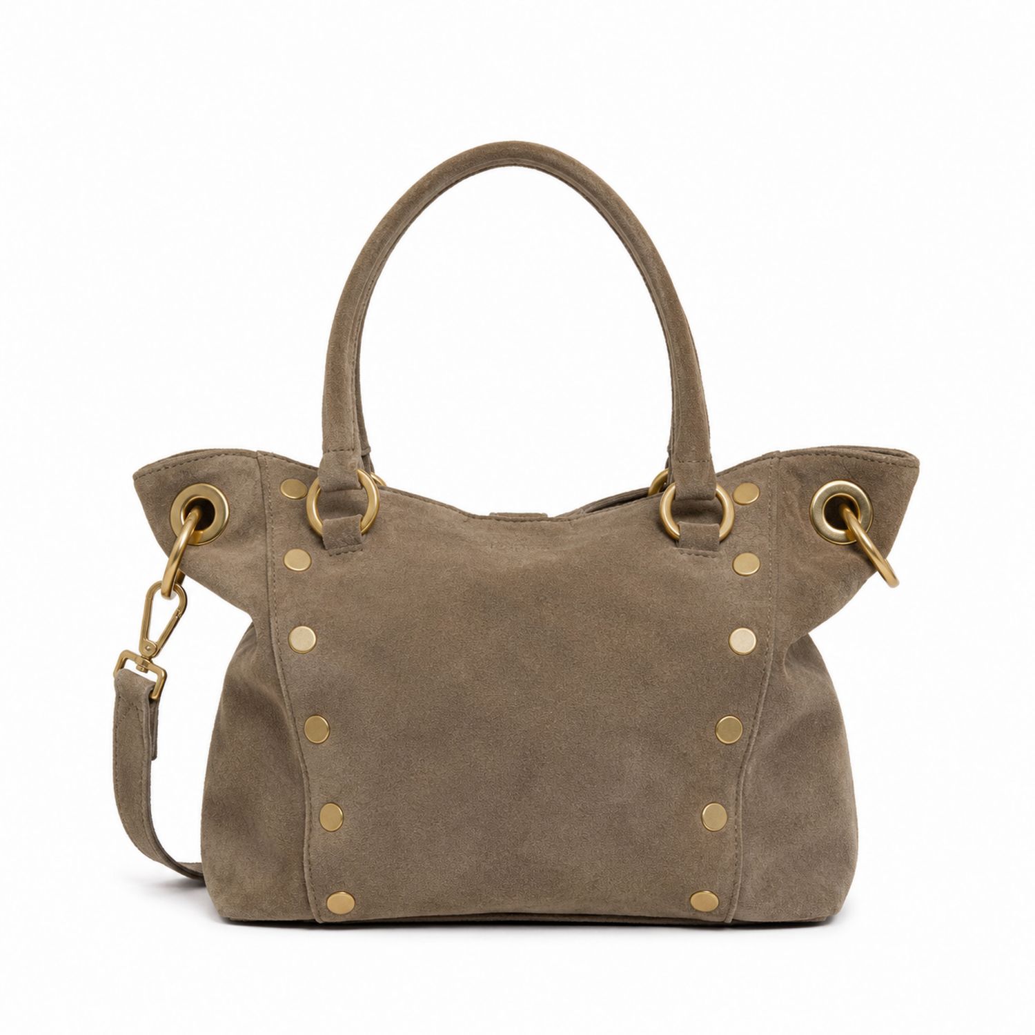 Bolso de Mano Marrón con Tachuelas Doradas y Asa Removible