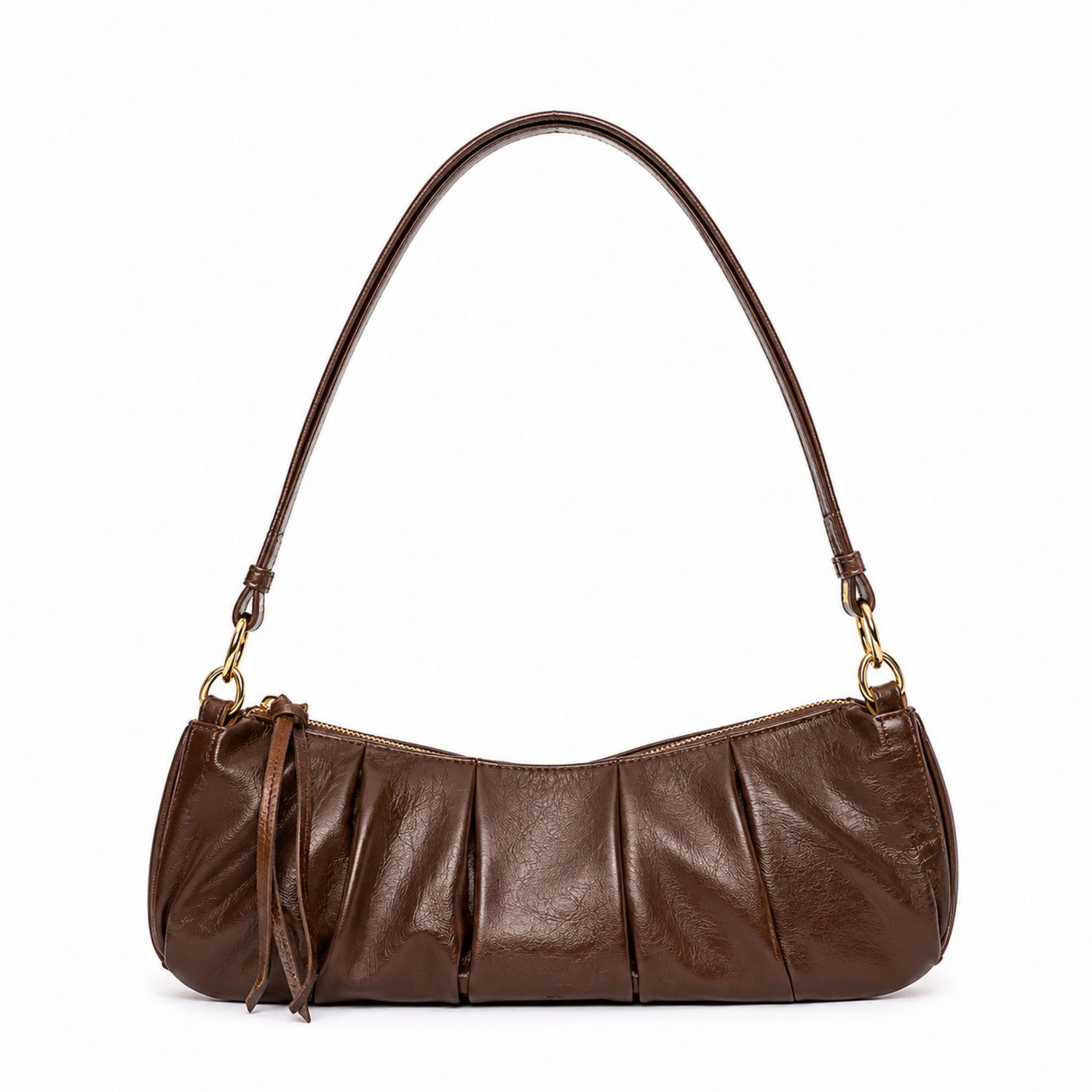 Bolso de Hombro para Mujer Marrón con Detalle Fruncido