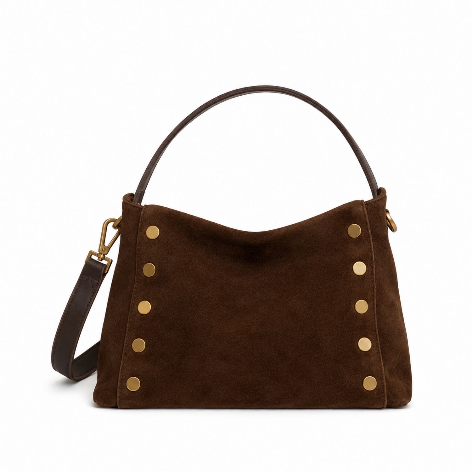 Bolso de Hombro Marrón con Tachuelas Doradas