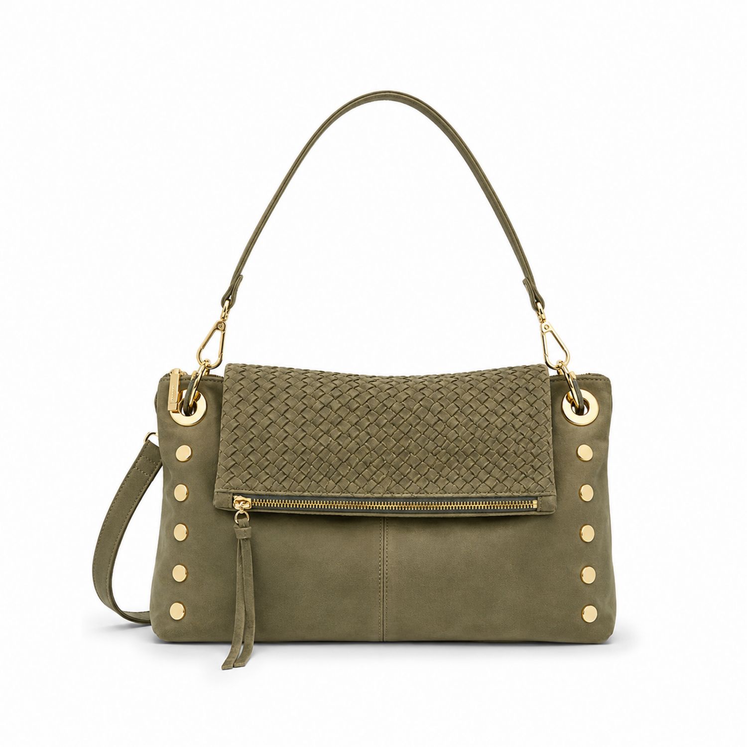 Bolso de Mano Trenzado Verde Oliva con Tachuelas