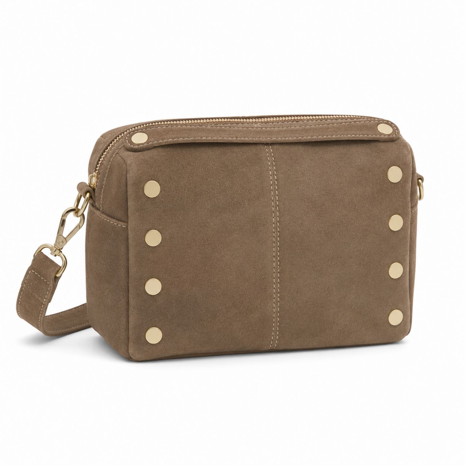 Bolso bandolera marrón con remaches dorados