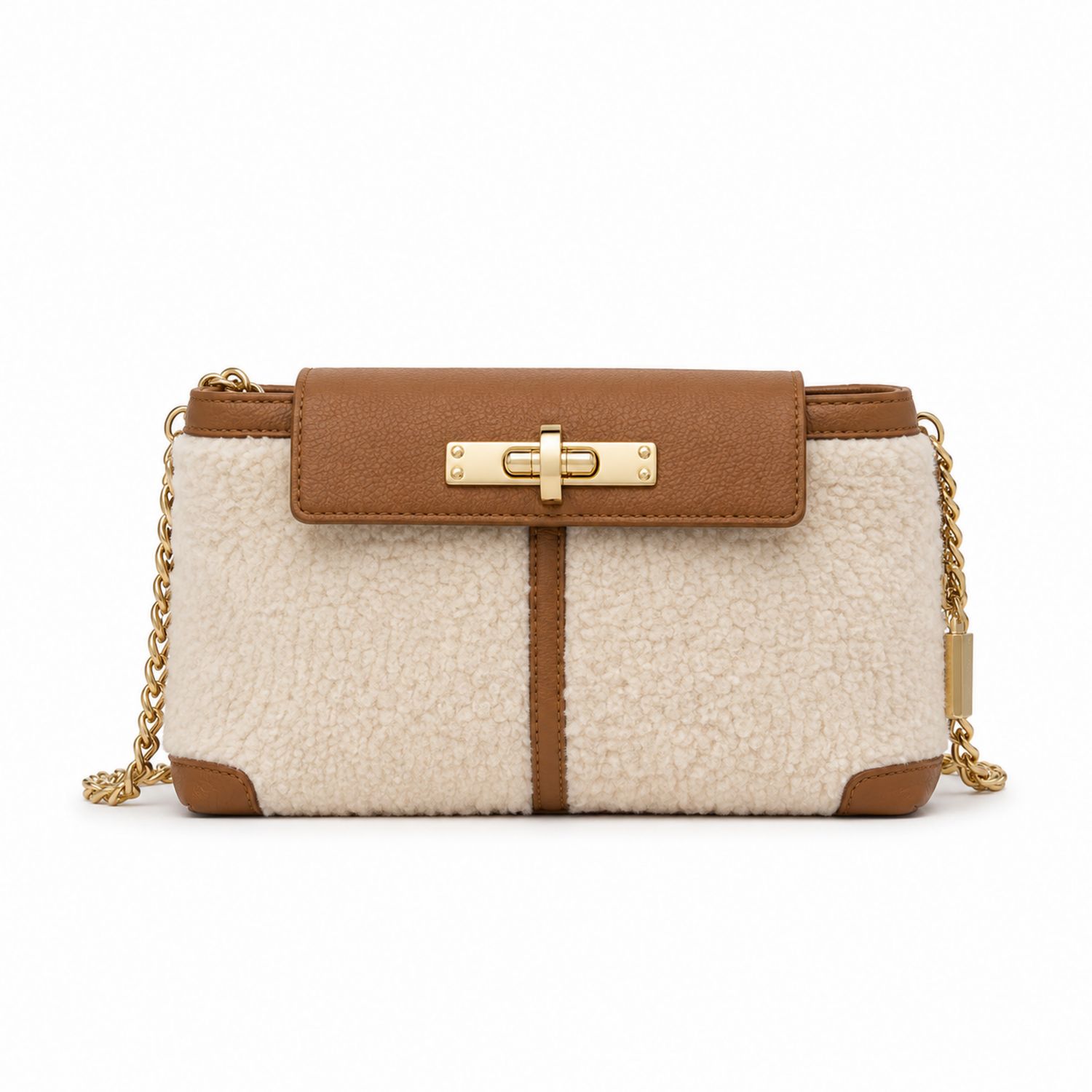 Bolso Cruzado de Lana con Detalles de Cuero Marrón