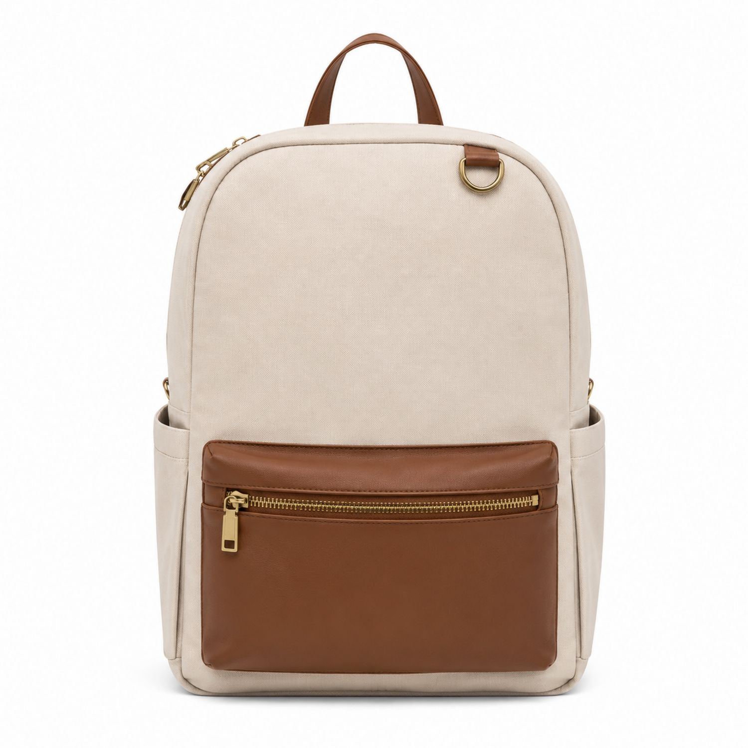 Mochila Beige con Detalles de Bolsillo Marrón